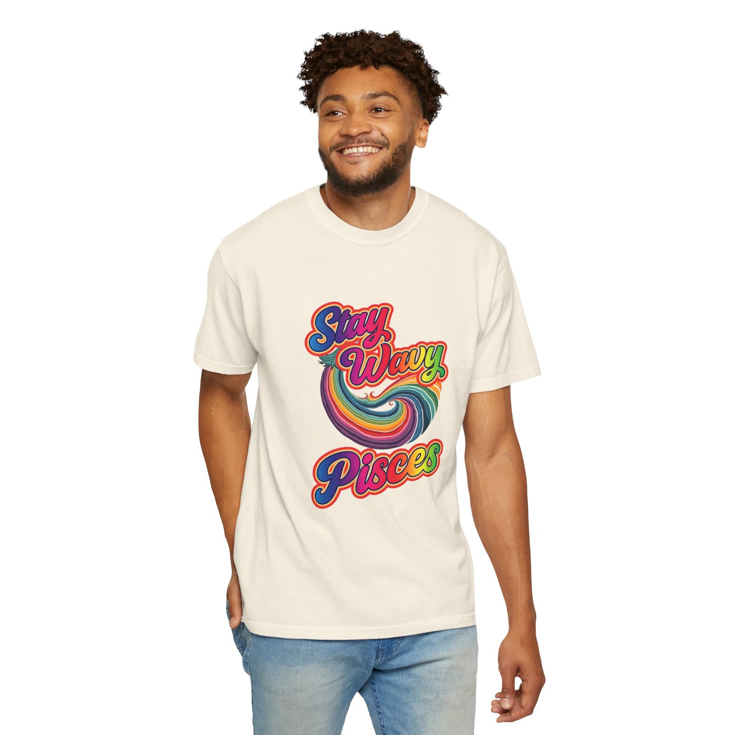 Stay Wavy Pisces – Retro Rainbow Vibes Zodiac Tee