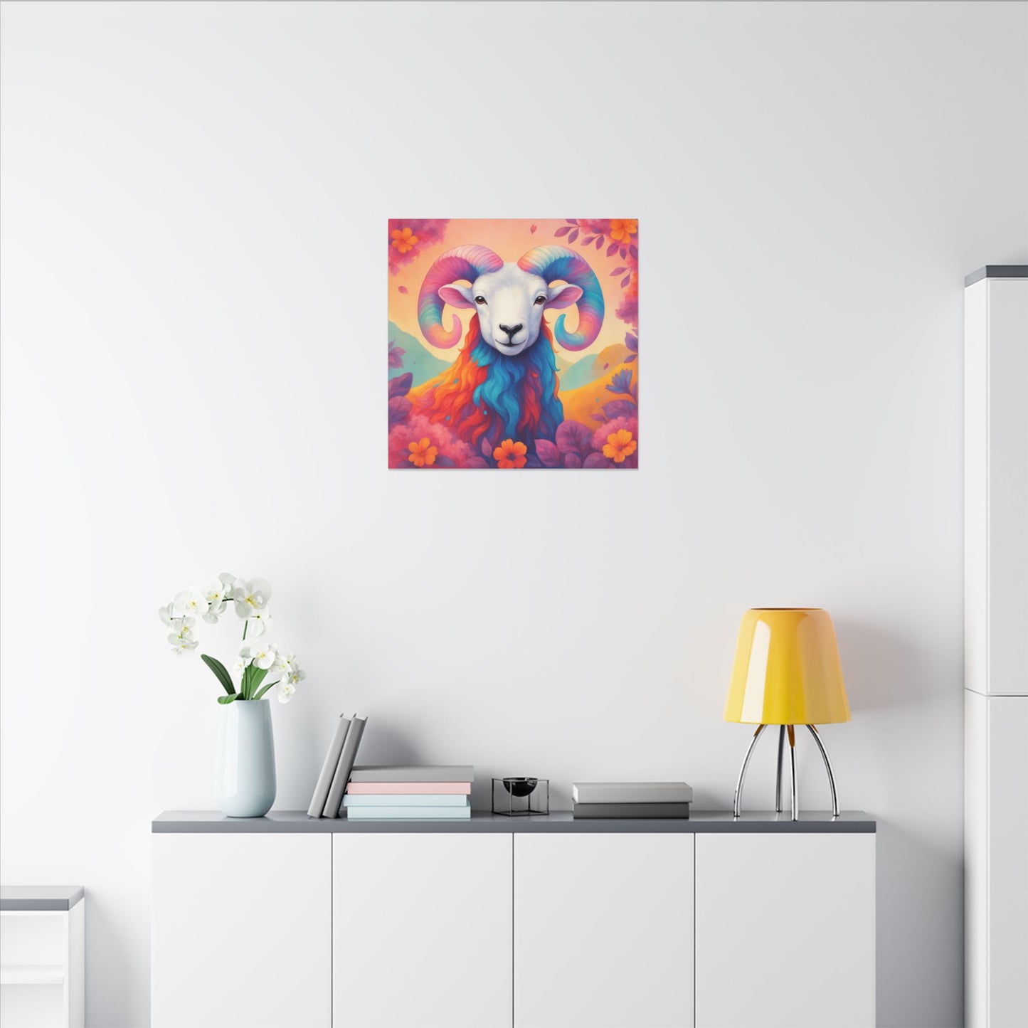 Rainbow Ram - Radiant Blossoms (Aries inspired) Wall Art
