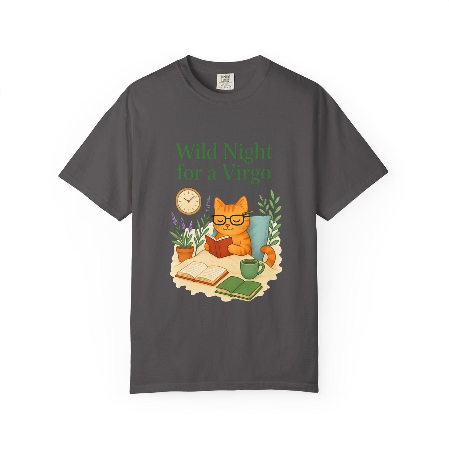 Wild Night for a Virgo – Cozy Cat Tee for Bookish Earth Signs