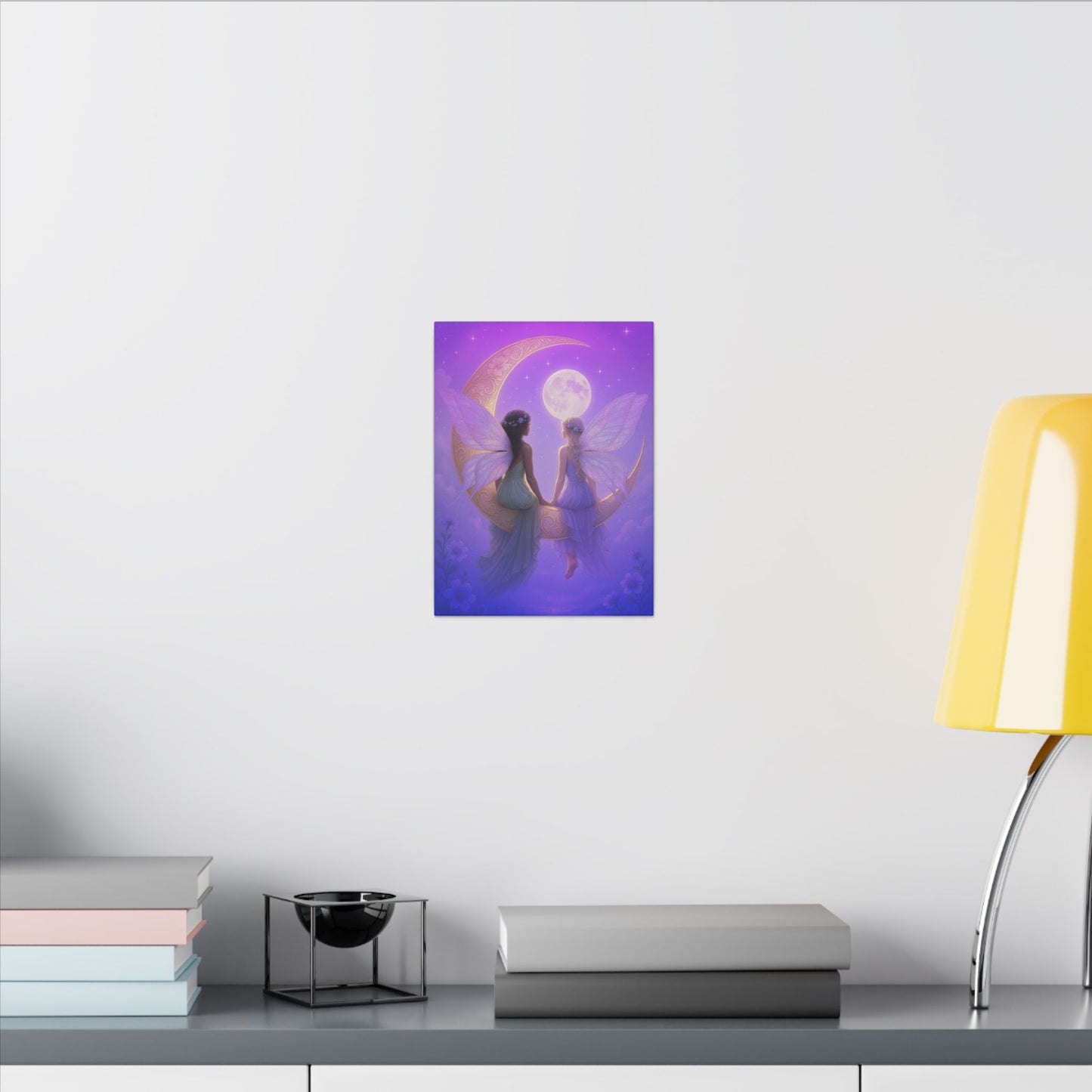 Fairy Friends on the Moon – Enchanted Purple Dream Wall Art