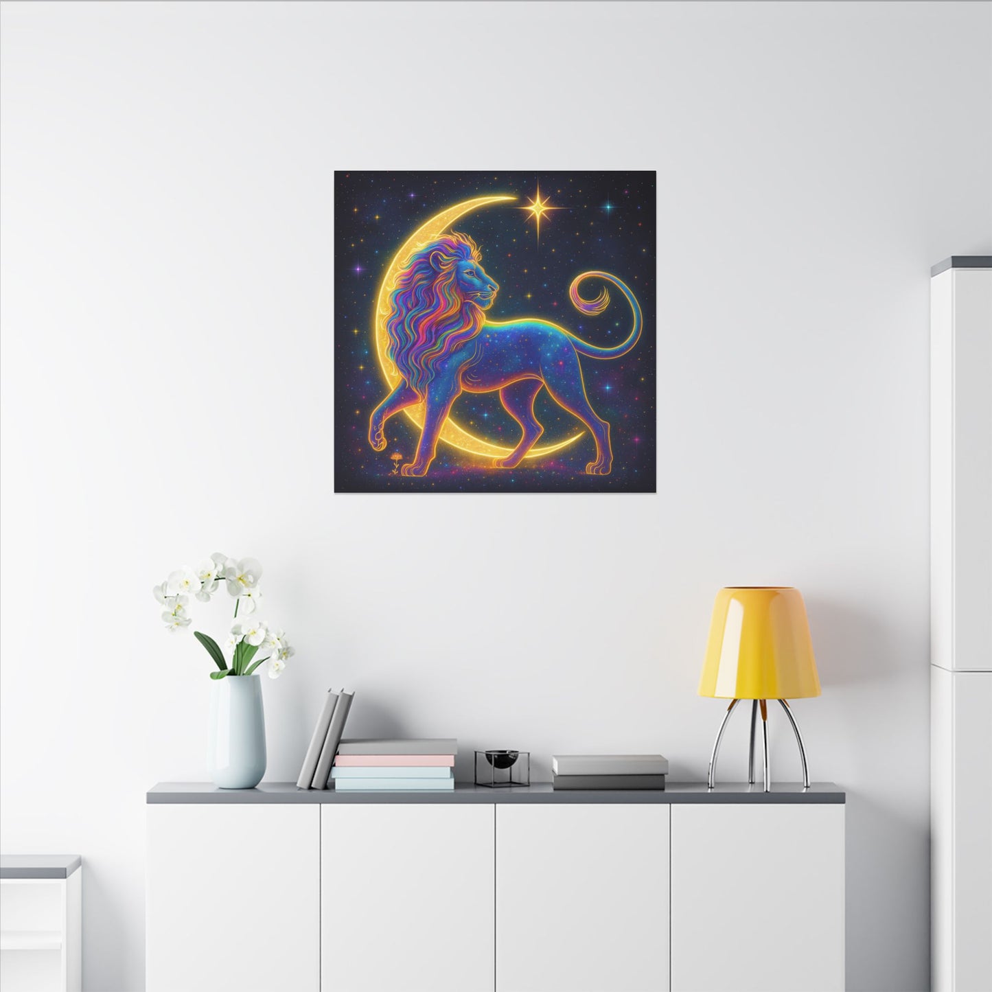 Radiant Rainbow Lion – Celestial Wall Art (Leo Inspired)
