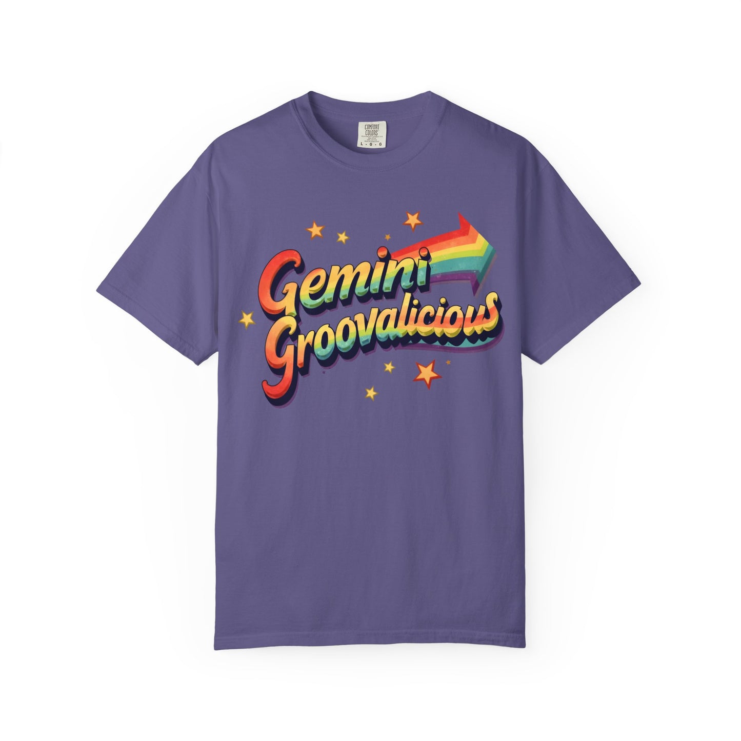 Gemini Groovalicious - Retro Rainbow Arrow Zodiac Tee