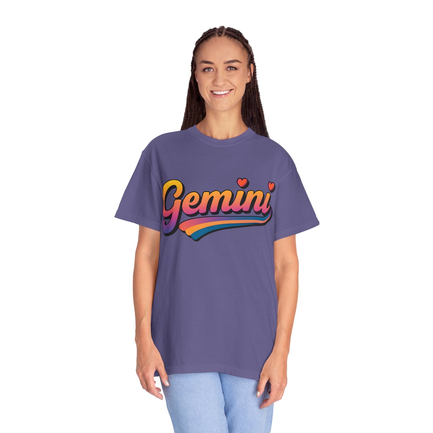 Gemini Retro Rainbow Heart Astrology Tee