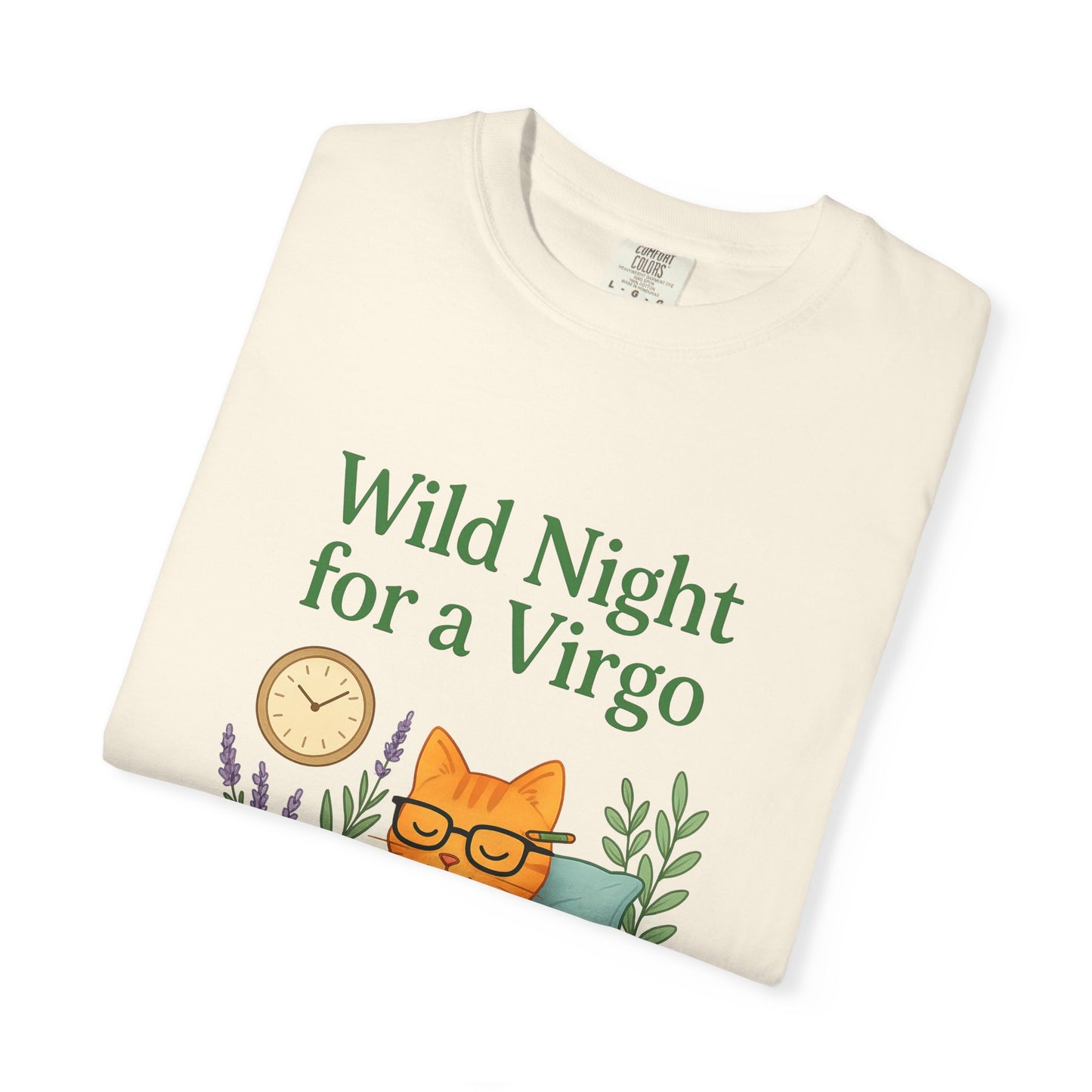 Wild Night for a Virgo – Cozy Cat Tee for Bookish Earth Signs