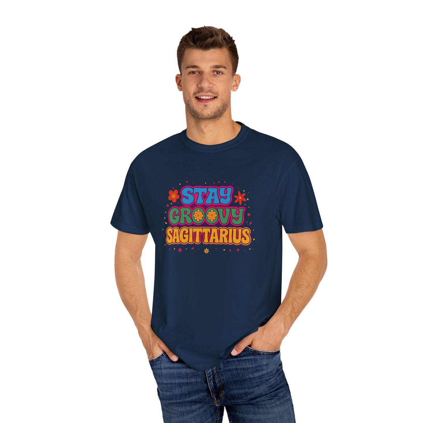 Stay Groovy Sagittarius – Retro Flower Power Zodiac Shirt