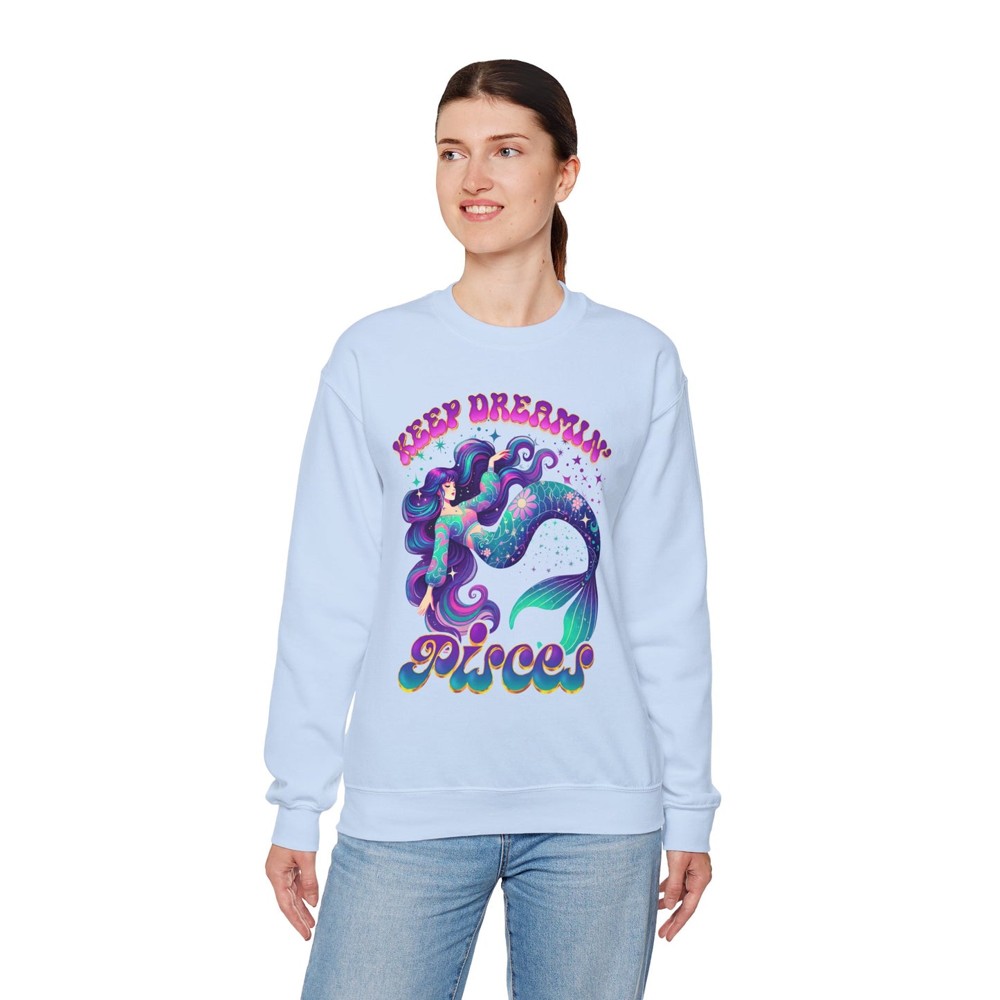 Keep Dreamin’ Pisces Sweatshirt | Celestial Mermaid Zodiac Crewneck | Cozy Astrology Gift for Dreamers | Water Sign Horoscope Apparel | Soft Star Sign Pullover