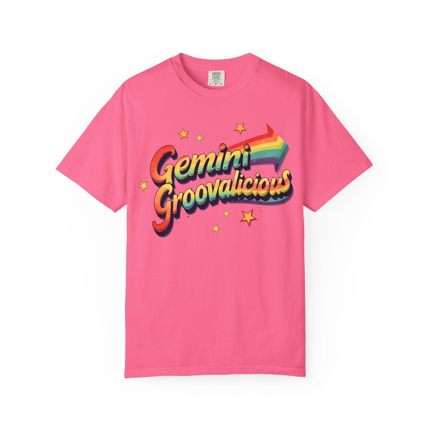Gemini Groovalicious - Retro Rainbow Arrow Zodiac Tee