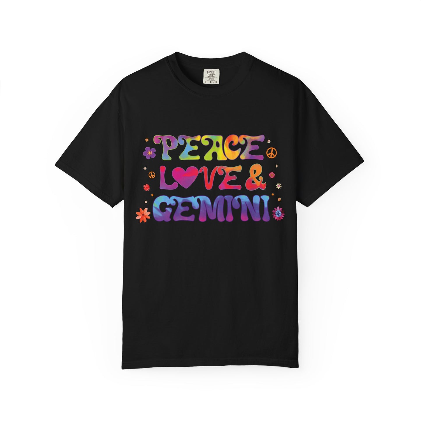 Peace Love & Gemini – Retro Groovy Zodiac Tee