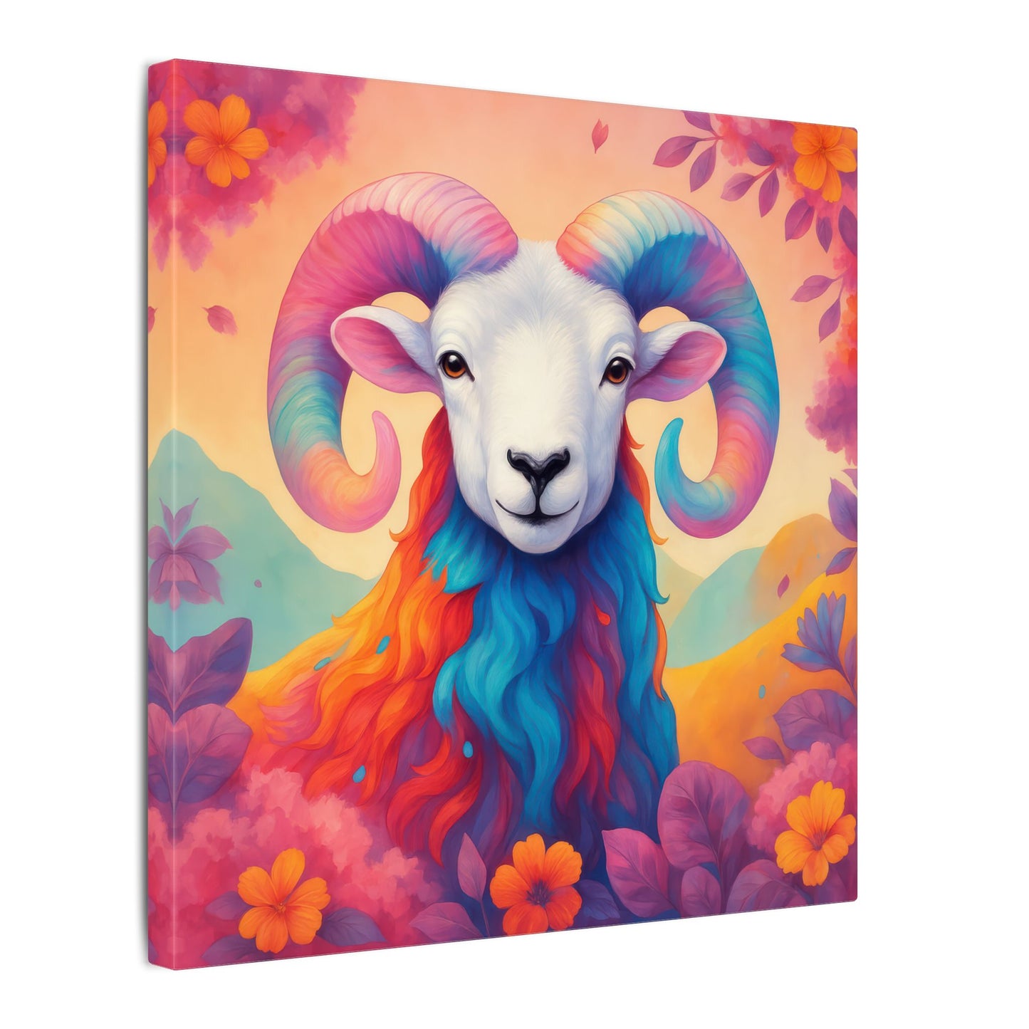 Rainbow Ram - Radiant Blossoms (Aries inspired) Wall Art