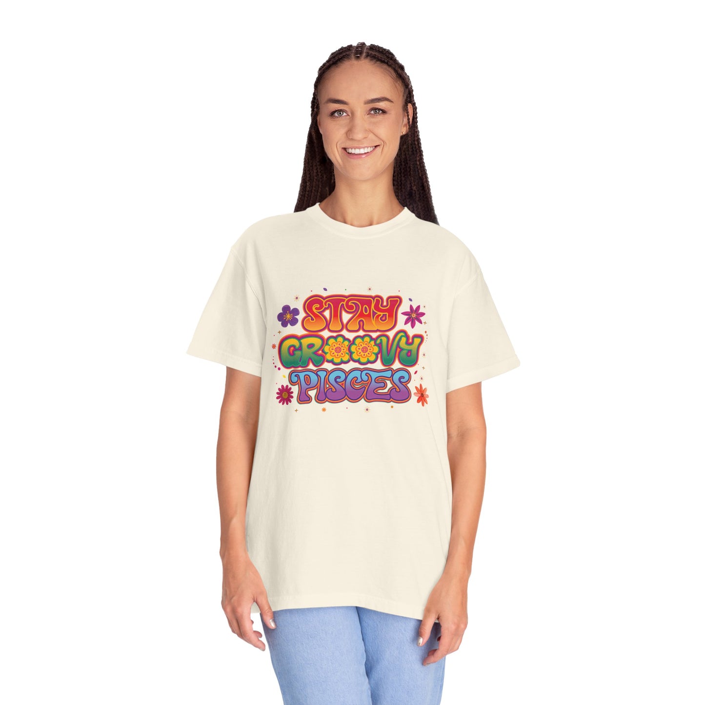 Stay Groovy Pisces - Retro Flower Power Zodiac Tee