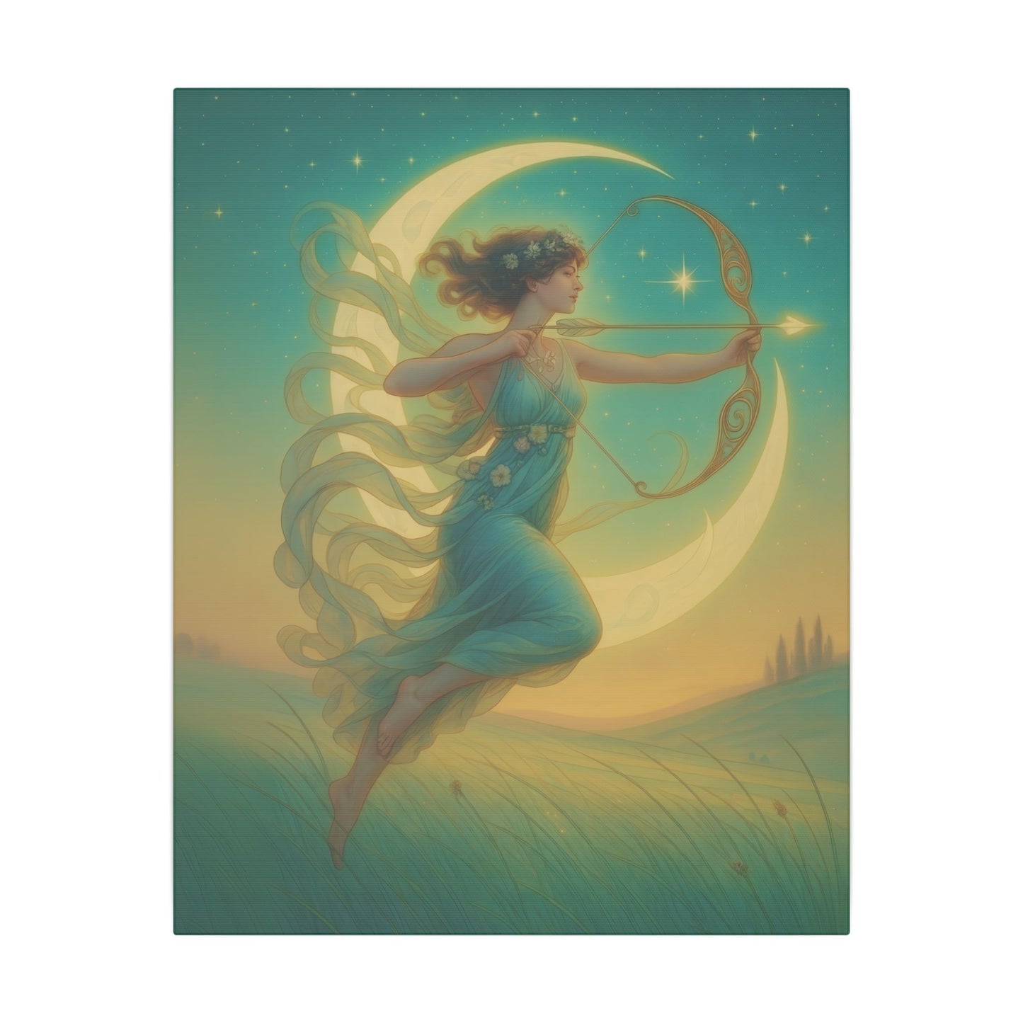 Artemis of the Stars – Celestial Moon Goddess Art Nouveau Canvas Wall Art