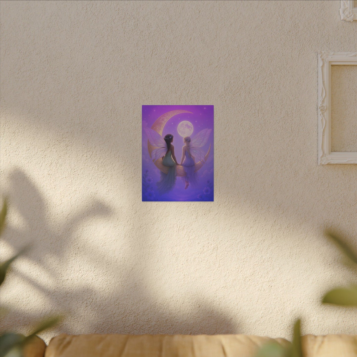 Fairy Friends on the Moon – Enchanted Purple Dream Wall Art