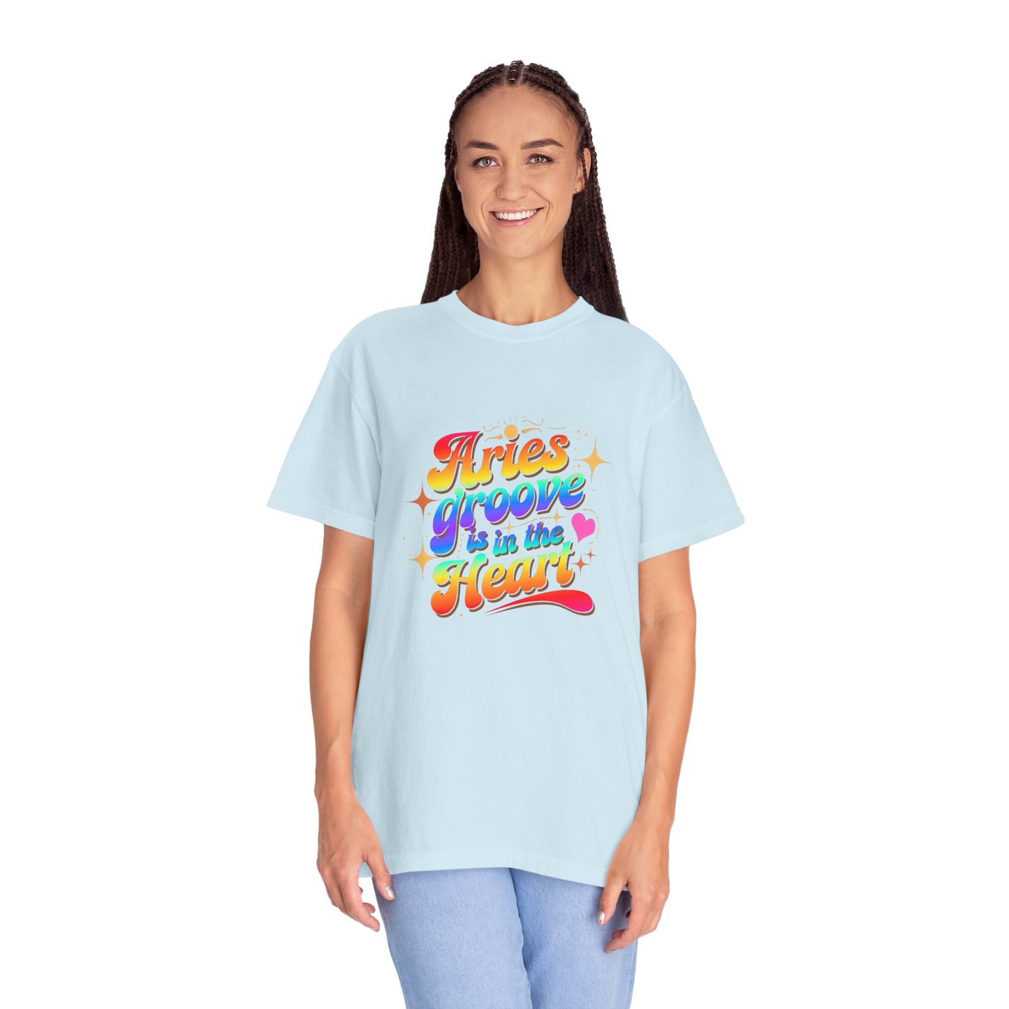 Aries Groove Is in the Heart – Rainbow Retro Zodiac Tee