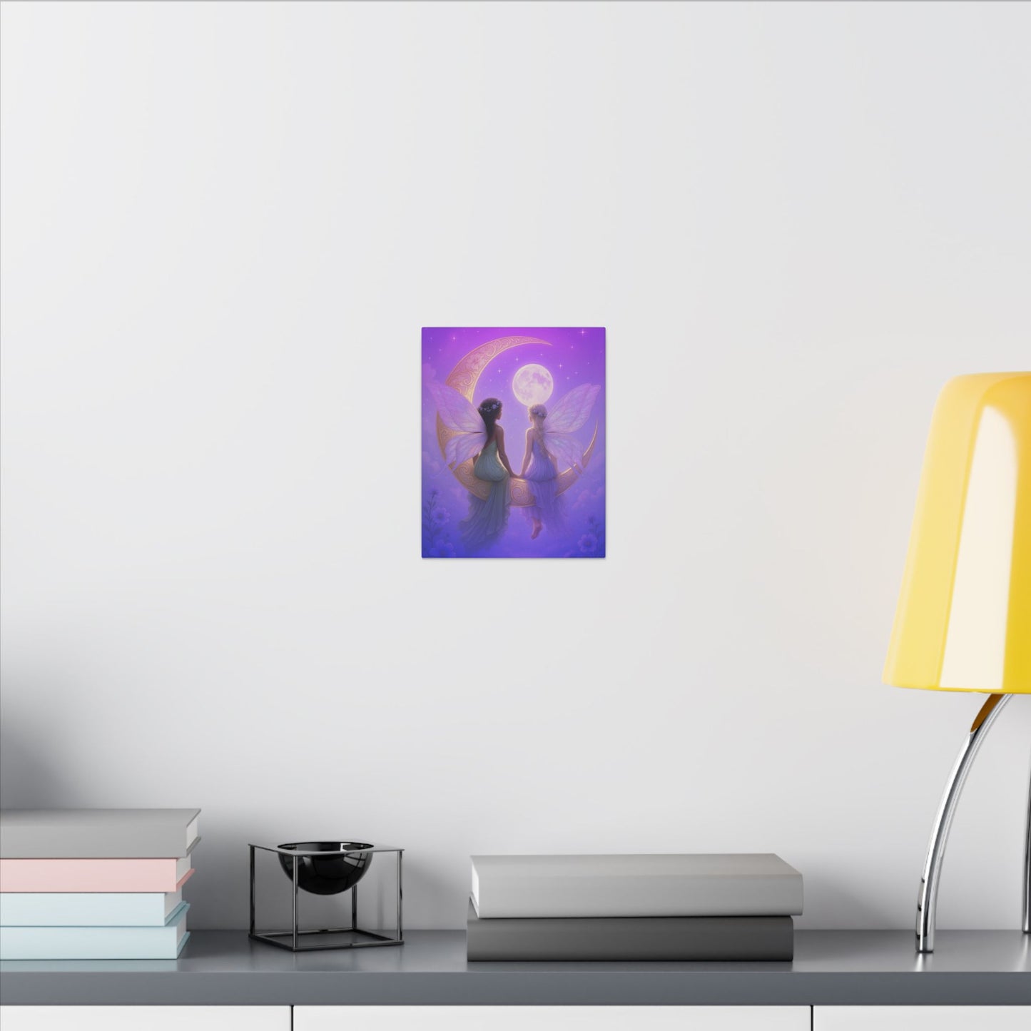 Fairy Friends on the Moon – Enchanted Purple Dream Wall Art
