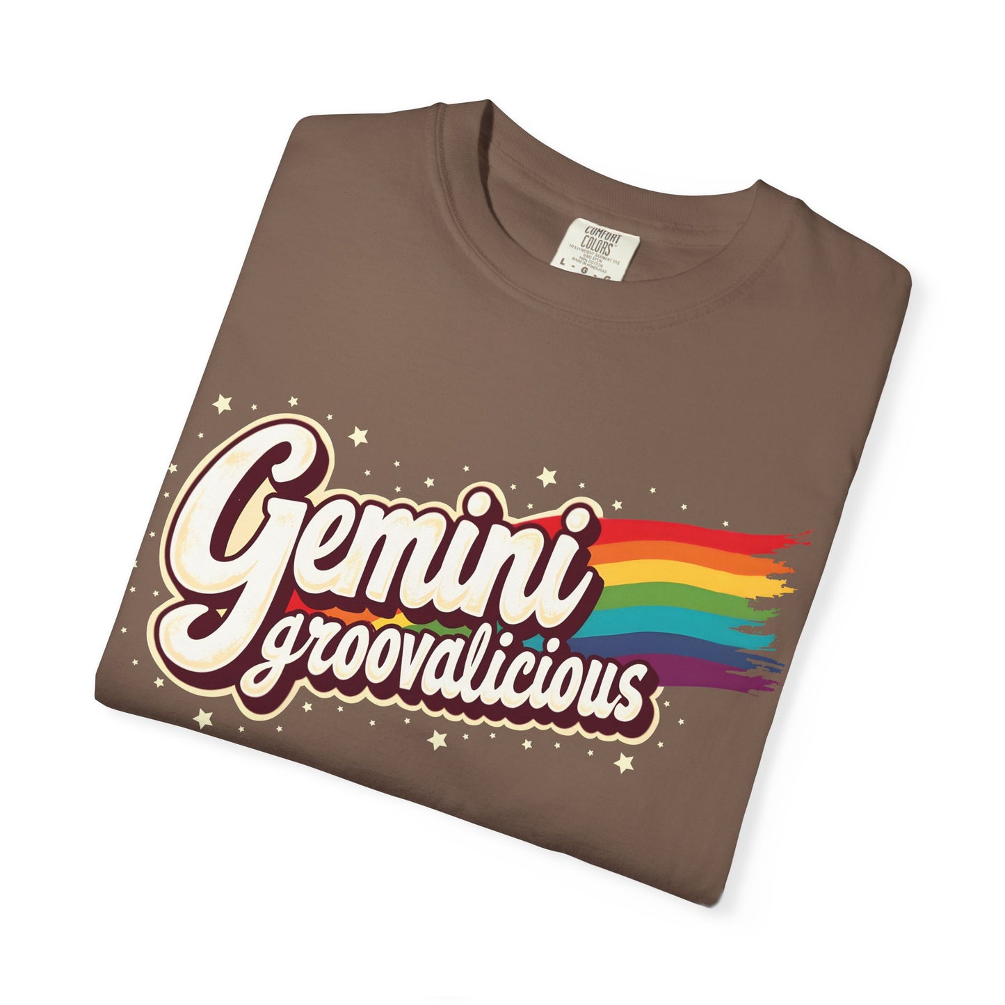 Gemini Groovalicious - Retro Rainbow Script Zodiac Tee