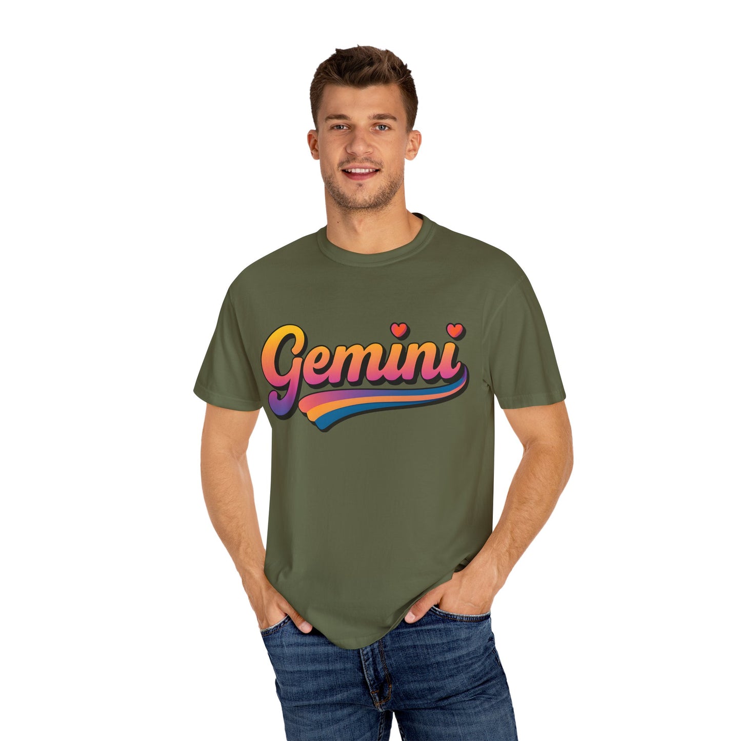 Gemini Retro Rainbow Heart Astrology Tee