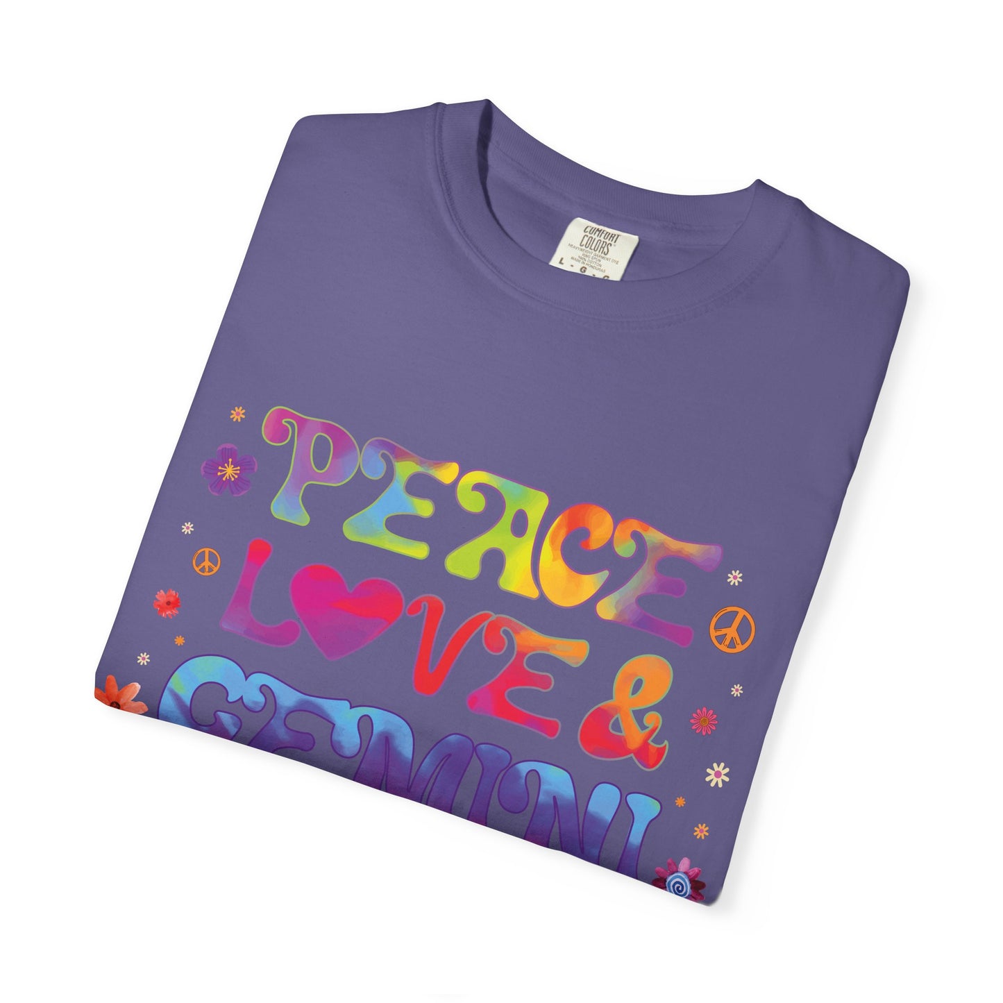 Peace Love & Gemini – Retro Groovy Zodiac Tee