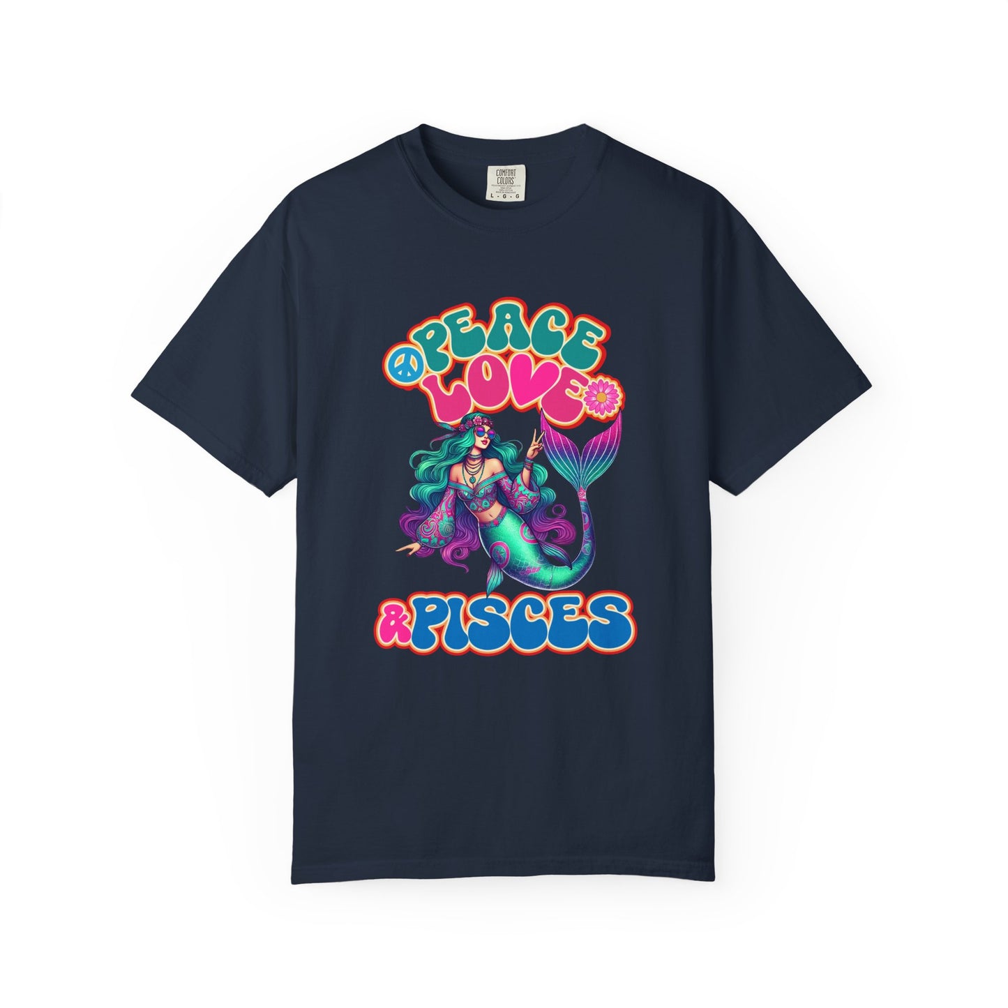 Peace Love & Pisces – Groovy Mermaid Retro Zodiac Tee