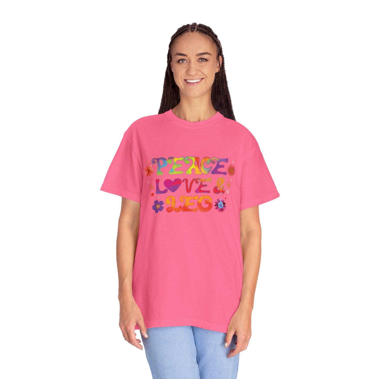 Peace Love & Leo - Retro Groovy Astrology Tee