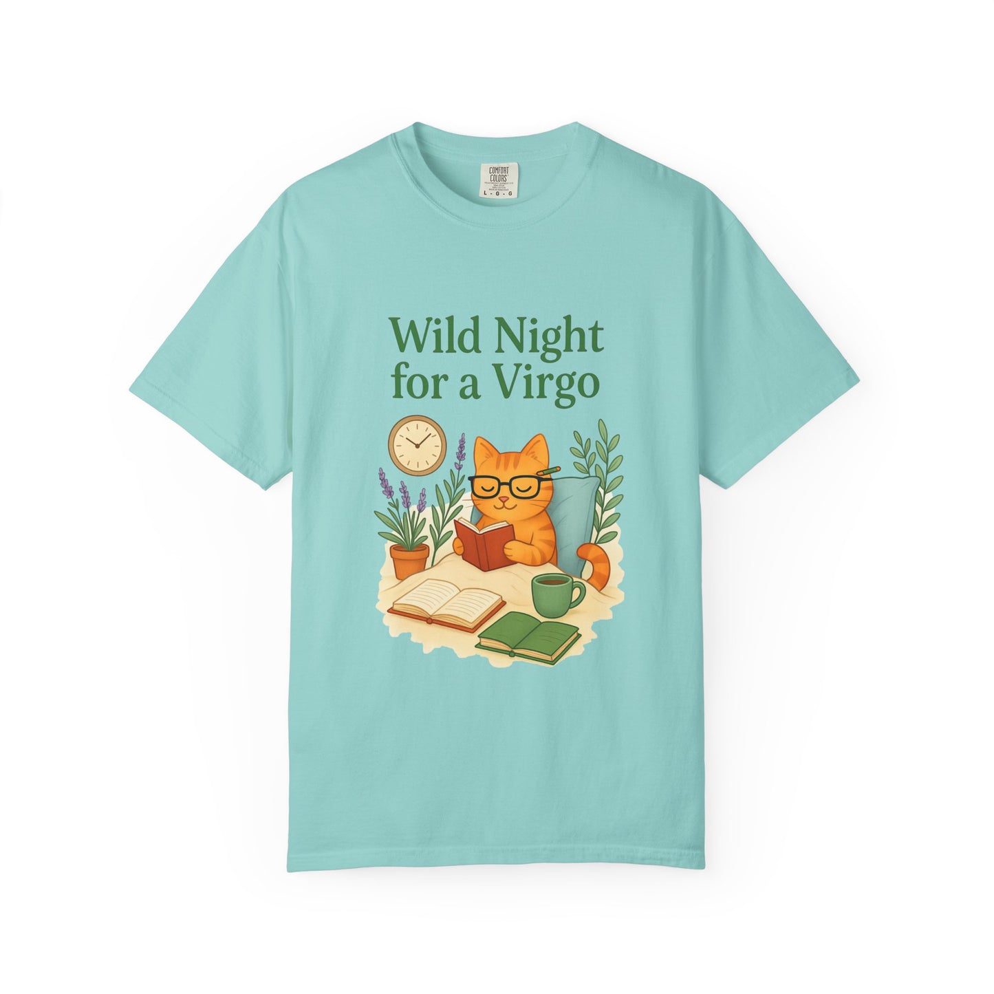 Wild Night for a Virgo – Cozy Cat Tee for Bookish Earth Signs