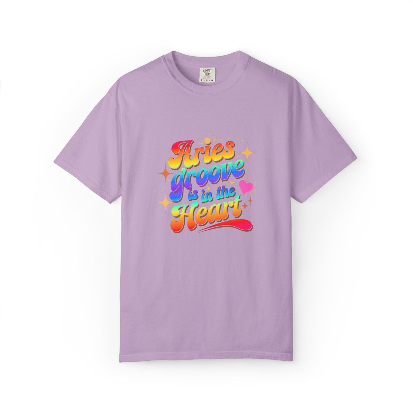 Aries Groove Is in the Heart – Rainbow Retro Zodiac Tee