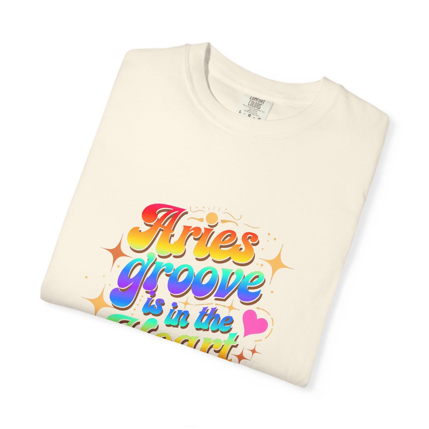 Aries Groove Is in the Heart – Rainbow Retro Zodiac Tee