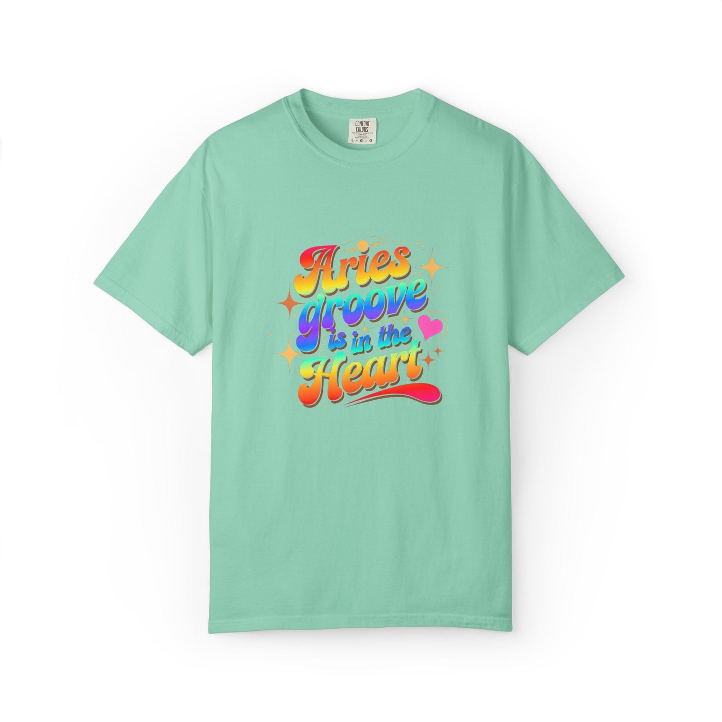 Aries Groove Is in the Heart – Rainbow Retro Zodiac Tee