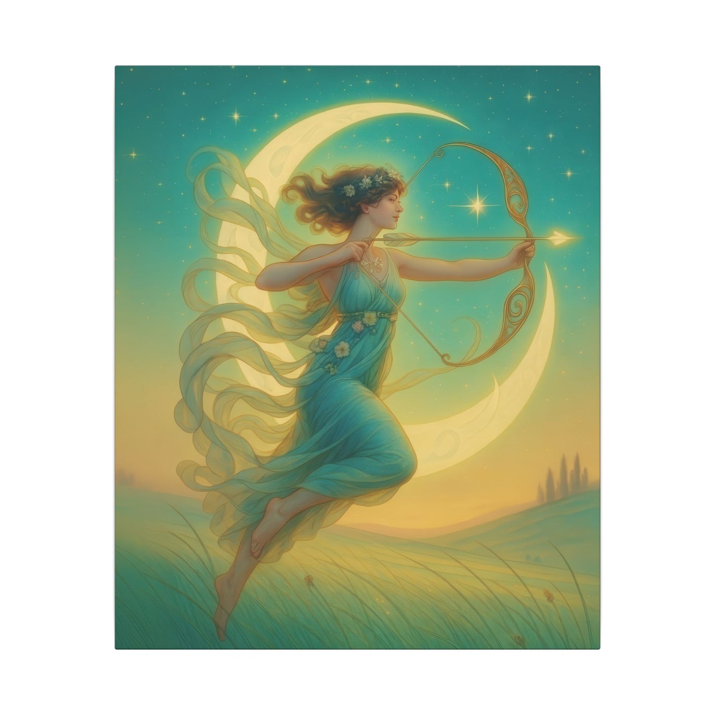 Artemis of the Stars – Celestial Moon Goddess Art Nouveau Canvas Wall Art