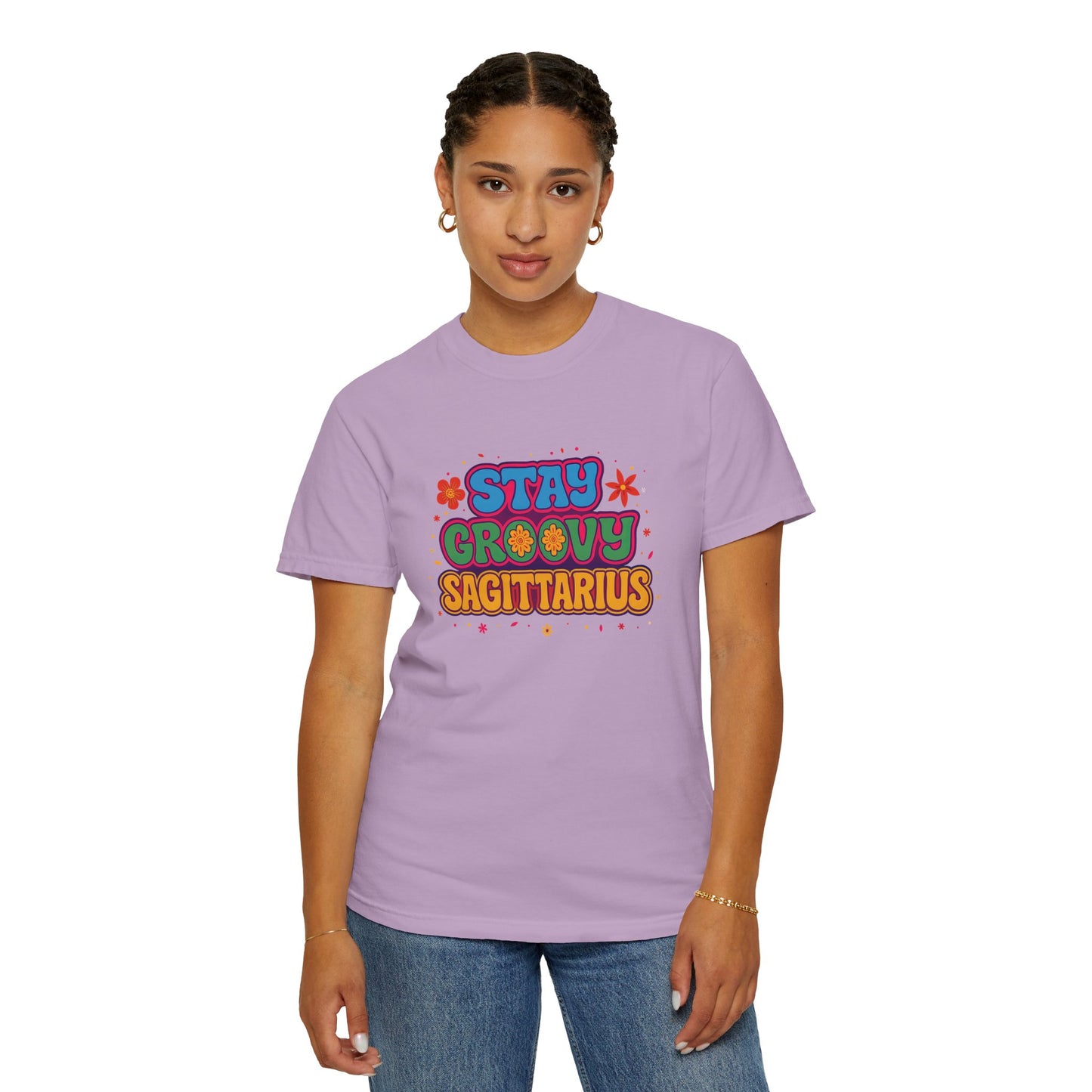 Stay Groovy Sagittarius – Retro Flower Power Zodiac Shirt