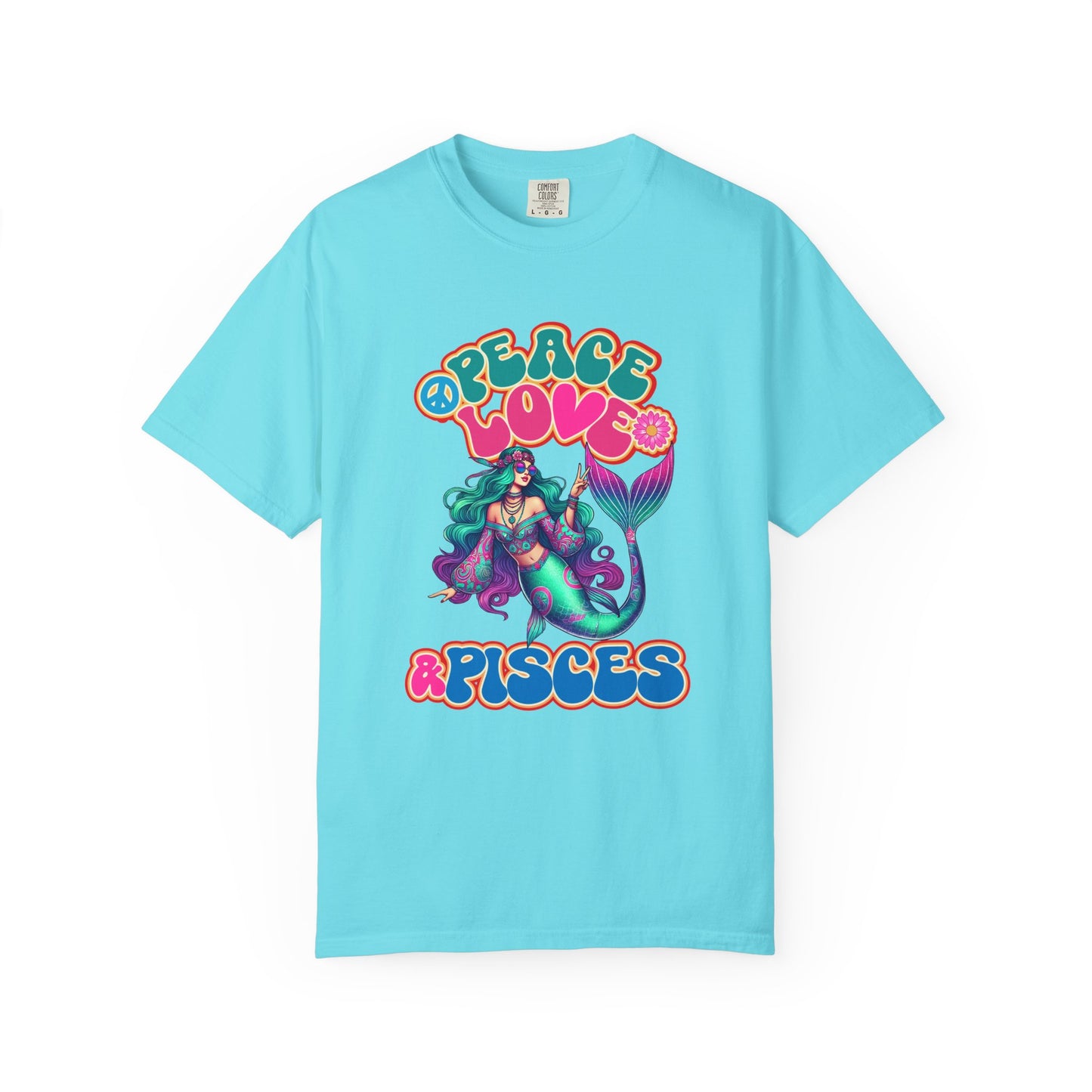 Peace Love & Pisces – Groovy Mermaid Retro Zodiac Tee