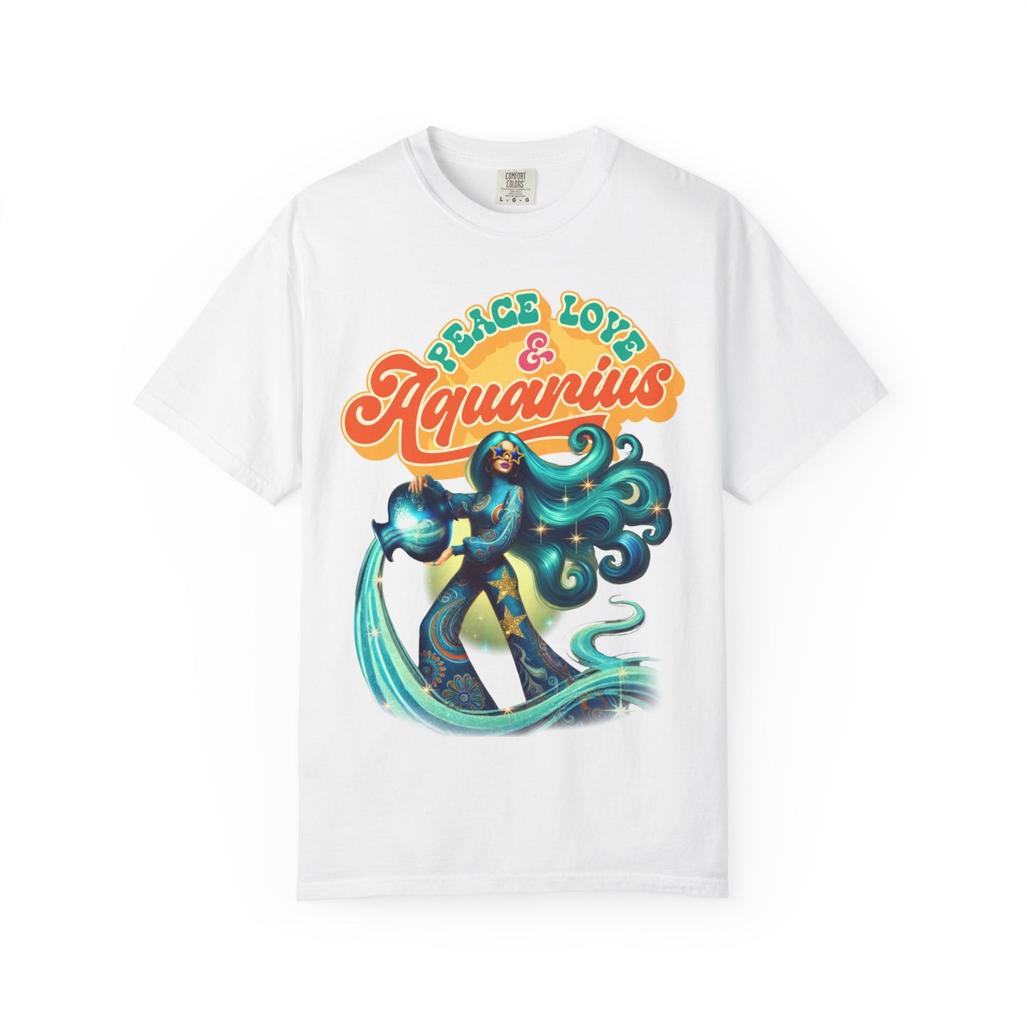 Peace Love & Aquarius – Retro Zodiac Water Bearer Tee