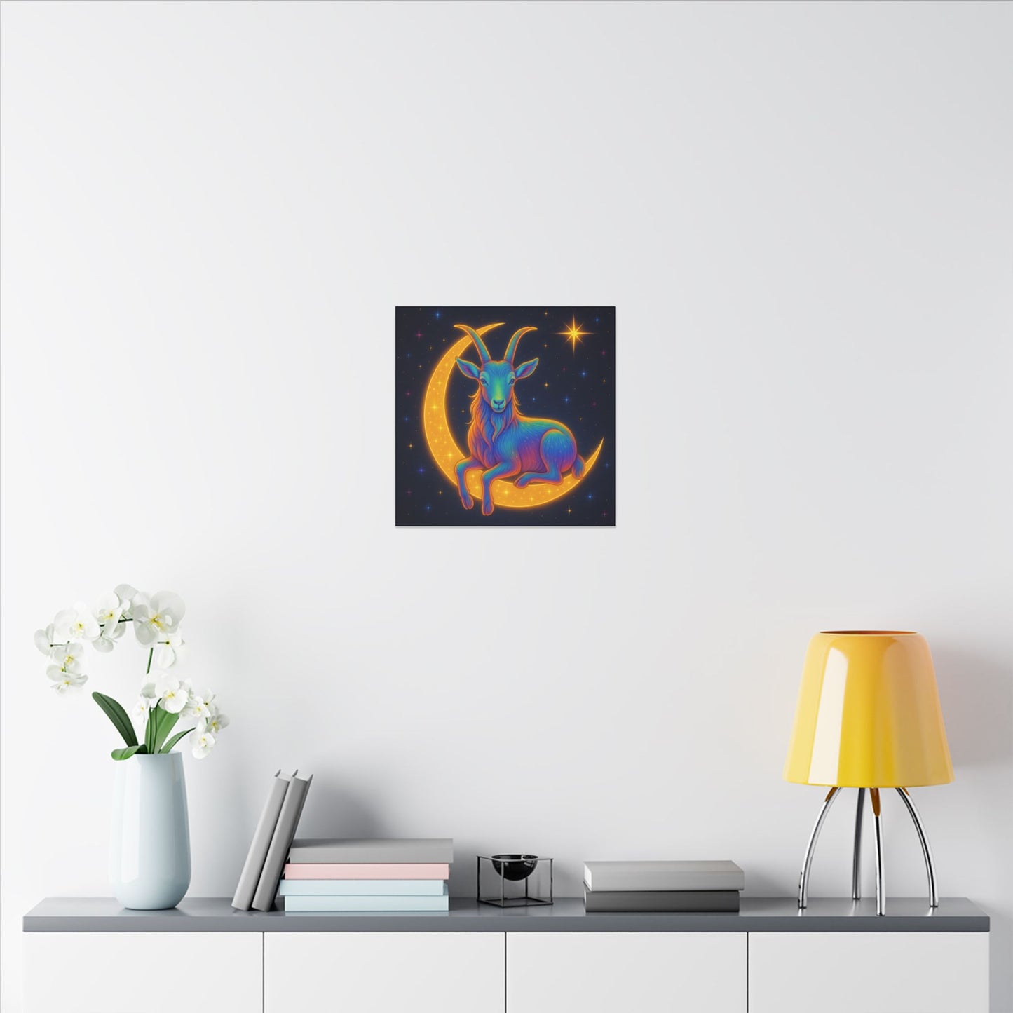 Rainbow Goat on the Moon – Capricorn Celestial Wall Art