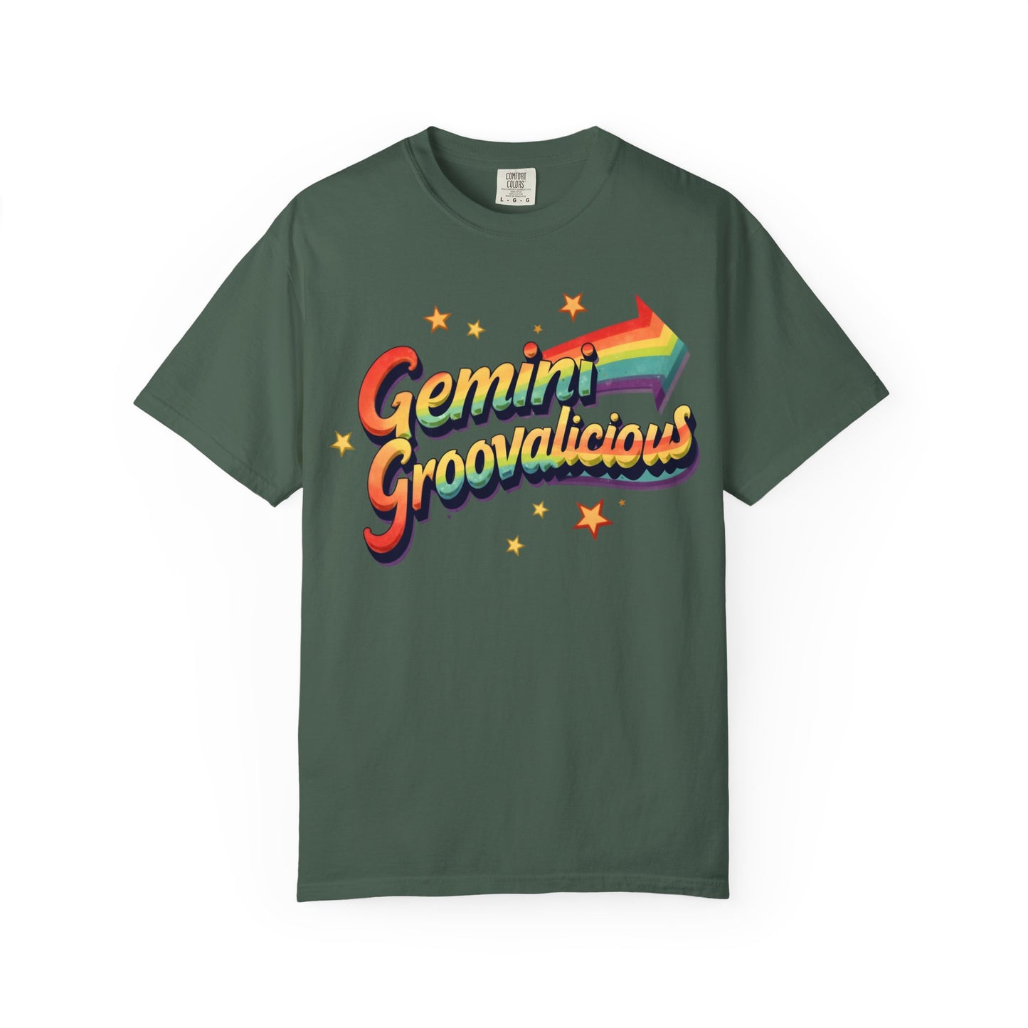Gemini Groovalicious - Retro Rainbow Arrow Zodiac Tee