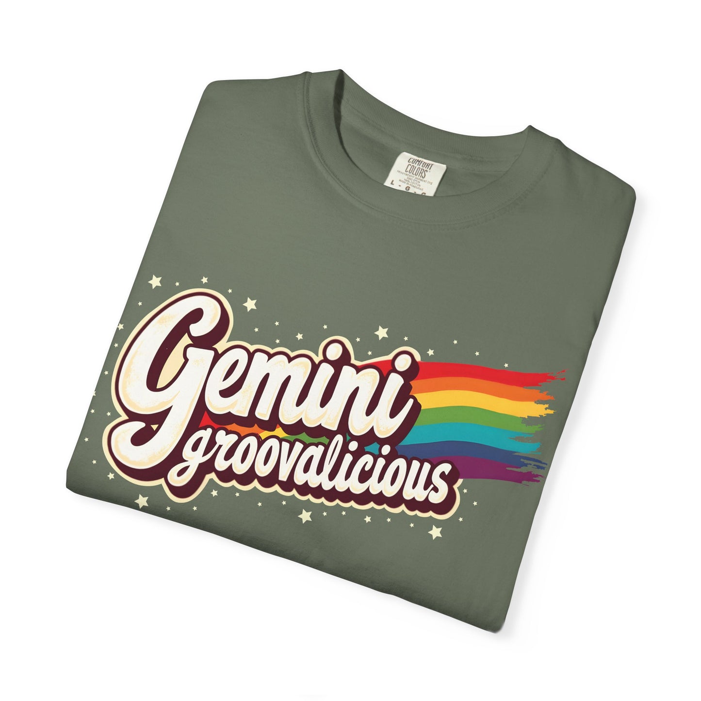 Gemini Groovalicious - Retro Rainbow Script Zodiac Tee