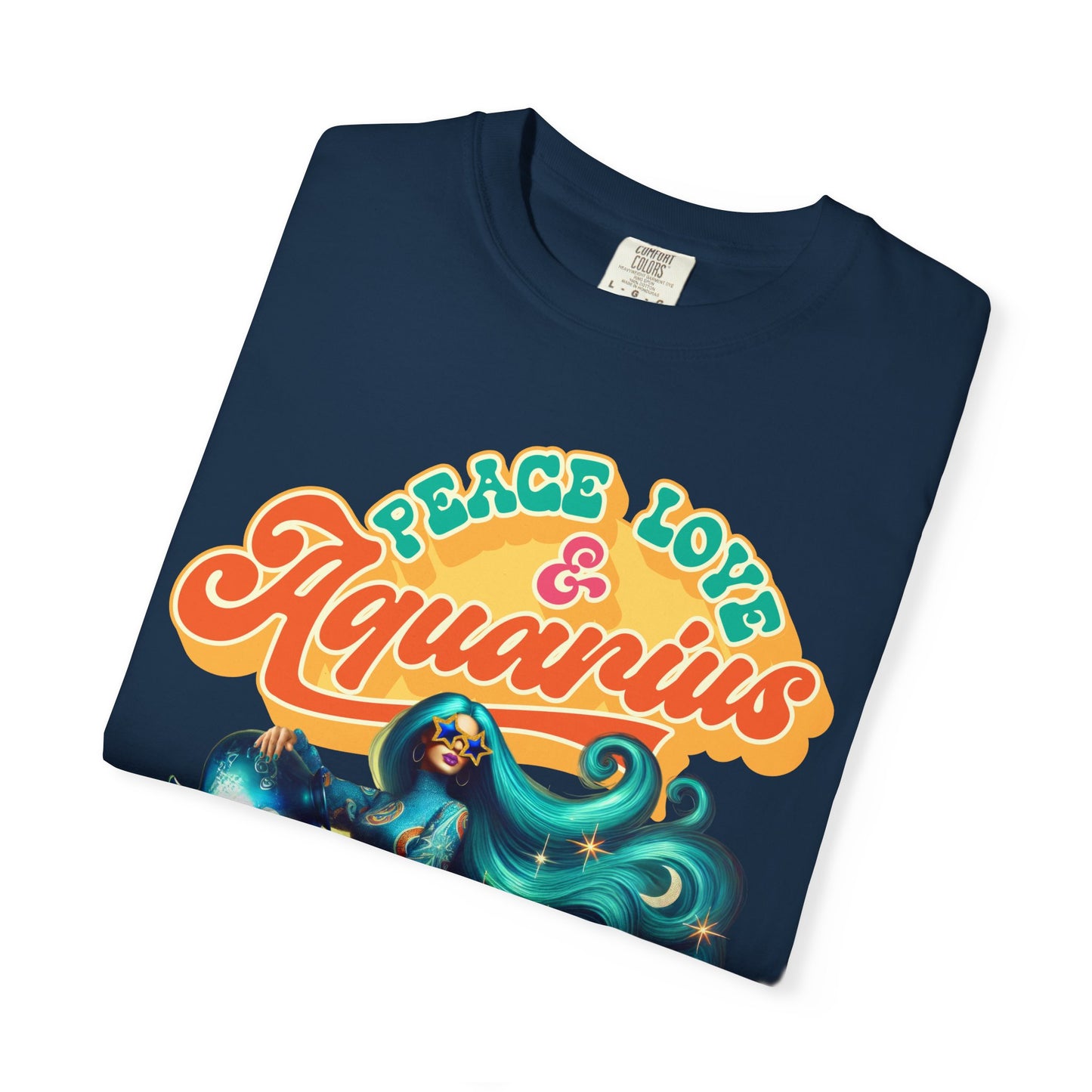 Peace Love & Aquarius – Retro Zodiac Water Bearer Tee