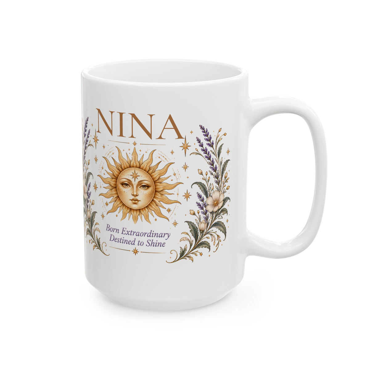 Personalized Sun Mug, Custom Name Coffee Cup, Inspirational Gift for Her, Boho Celestial Birthday Gift
