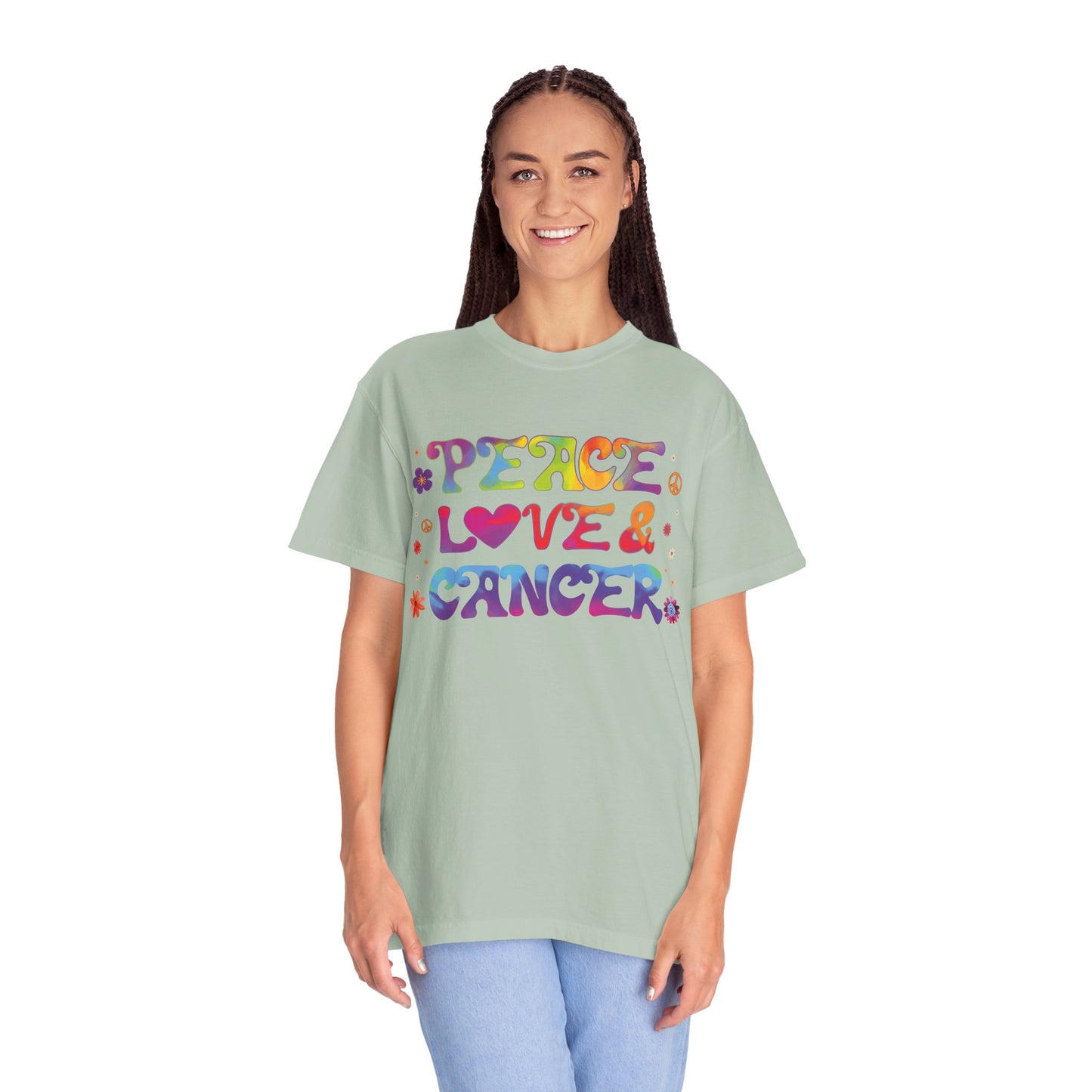 Peace Love & Cancer – Groovy Zodiac Retro Tee