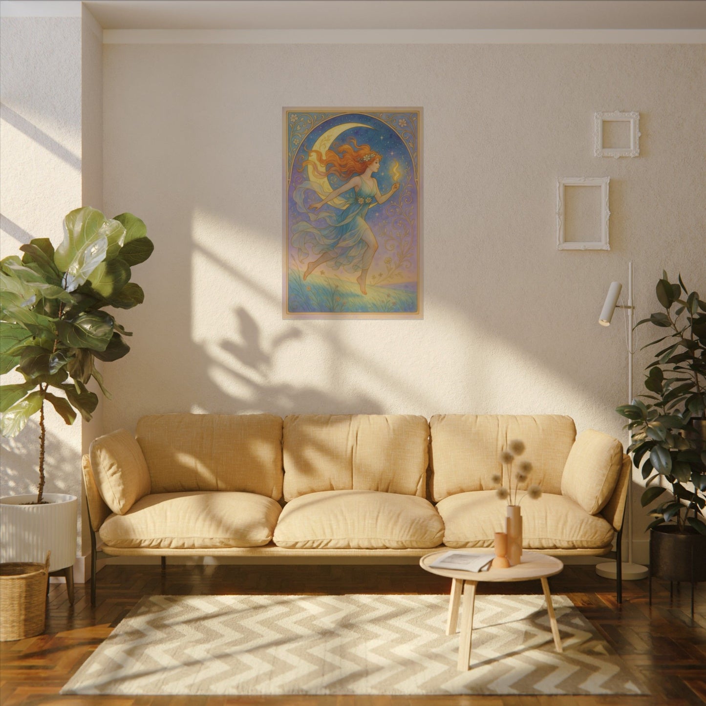 Flame Keeper Running Free – Moonlit Goddess Art Nouveau Canvas Wall Art