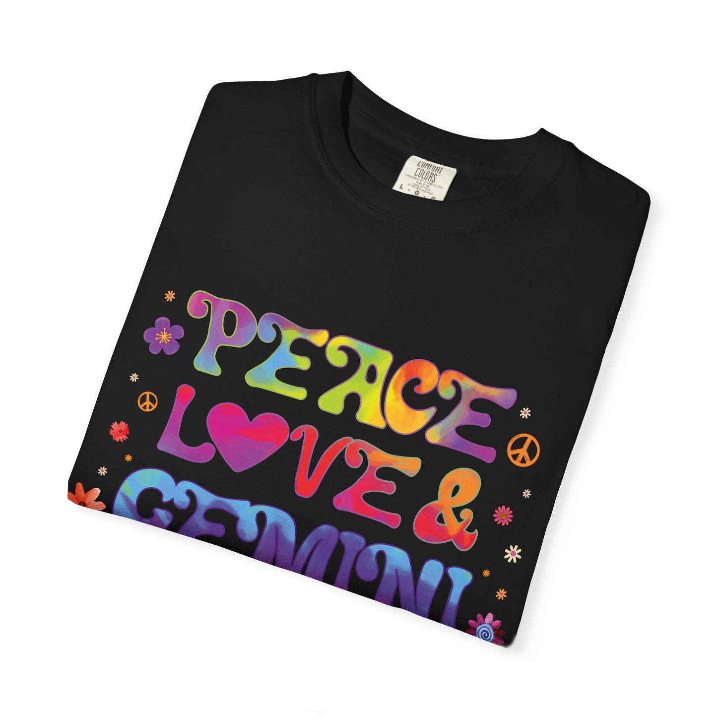 Peace Love & Gemini – Retro Groovy Zodiac Tee