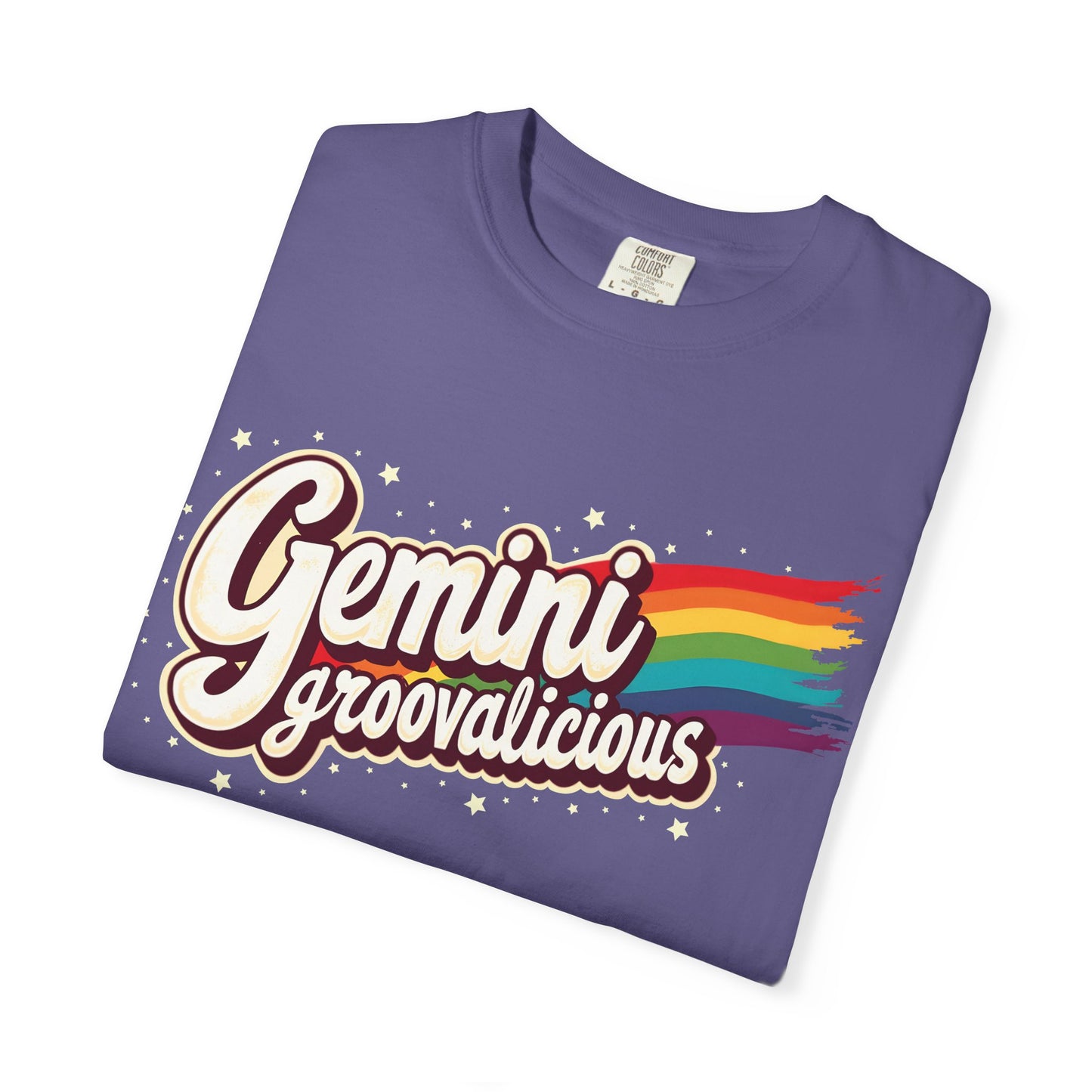 Gemini Groovalicious - Retro Rainbow Script Zodiac Tee