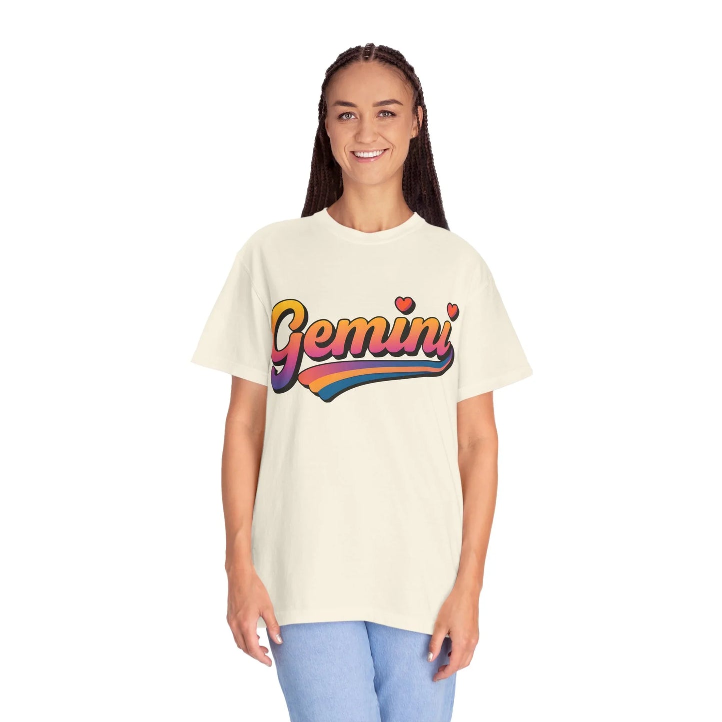Gemini Retro Rainbow Heart Astrology Tee - Enchanted Sky