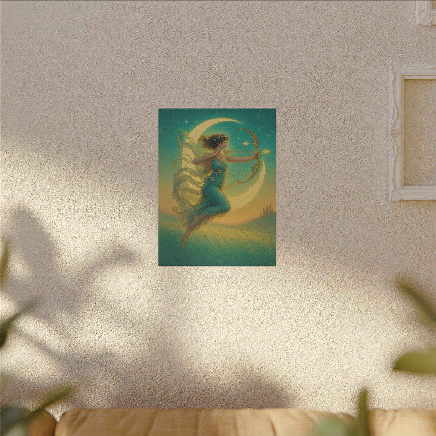 Artemis of the Stars – Celestial Moon Goddess Art Nouveau Canvas Wall Art