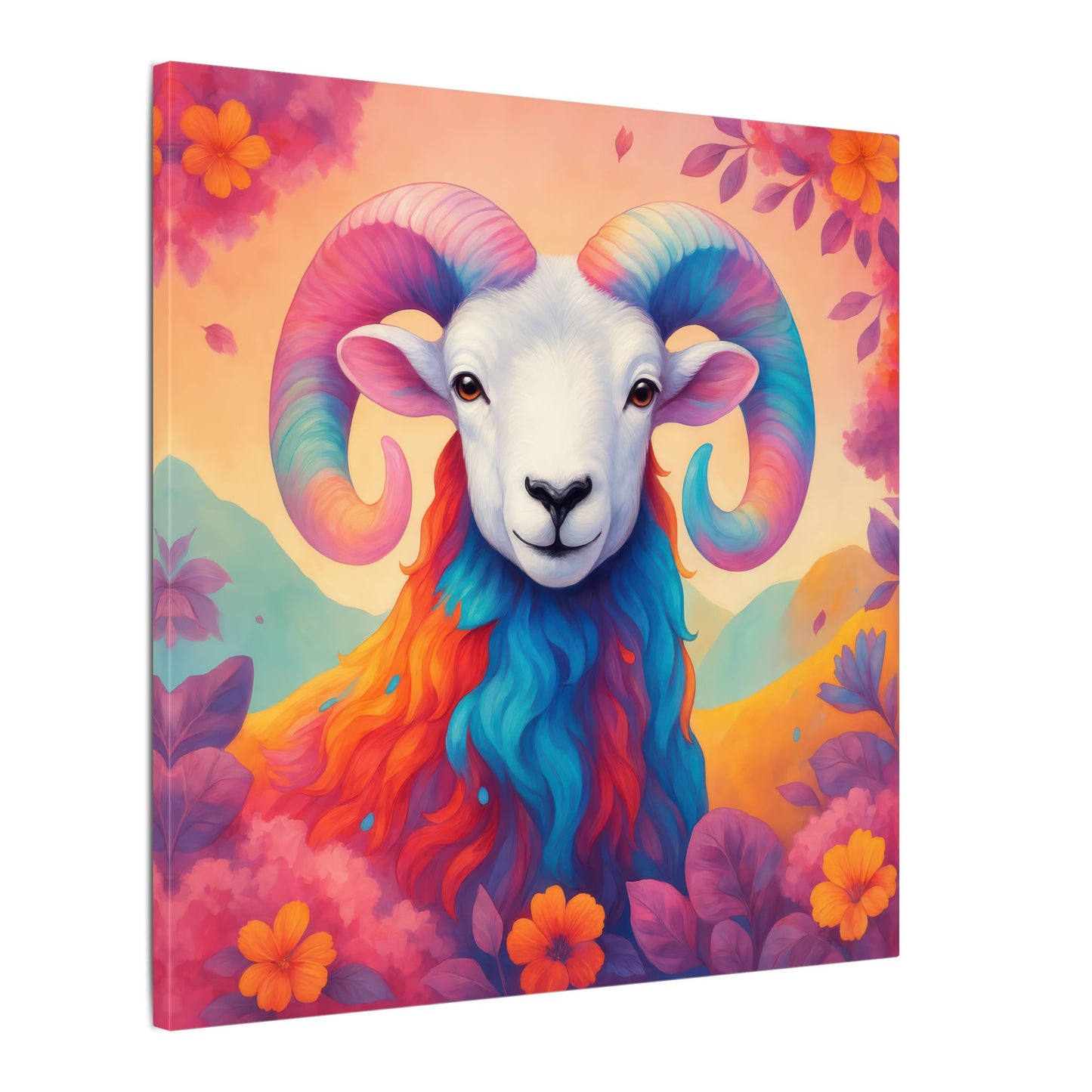 Rainbow Ram - Radiant Blossoms (Aries inspired) Wall Art