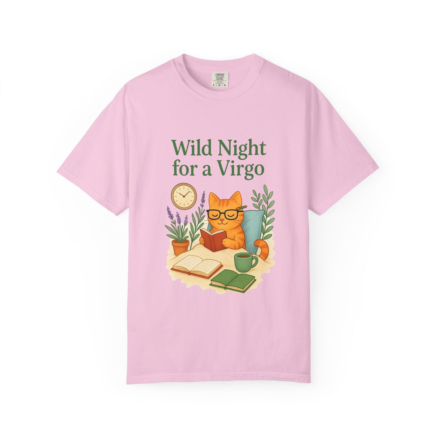 Wild Night for a Virgo – Cozy Cat Tee for Bookish Earth Signs