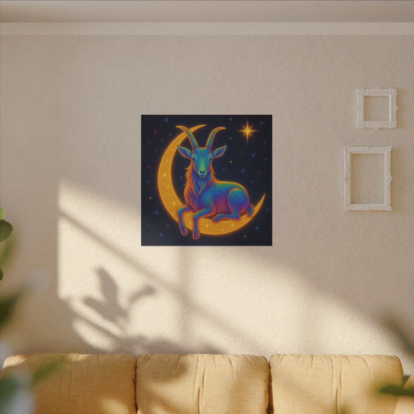 Rainbow Goat on the Moon – Capricorn Celestial Wall Art