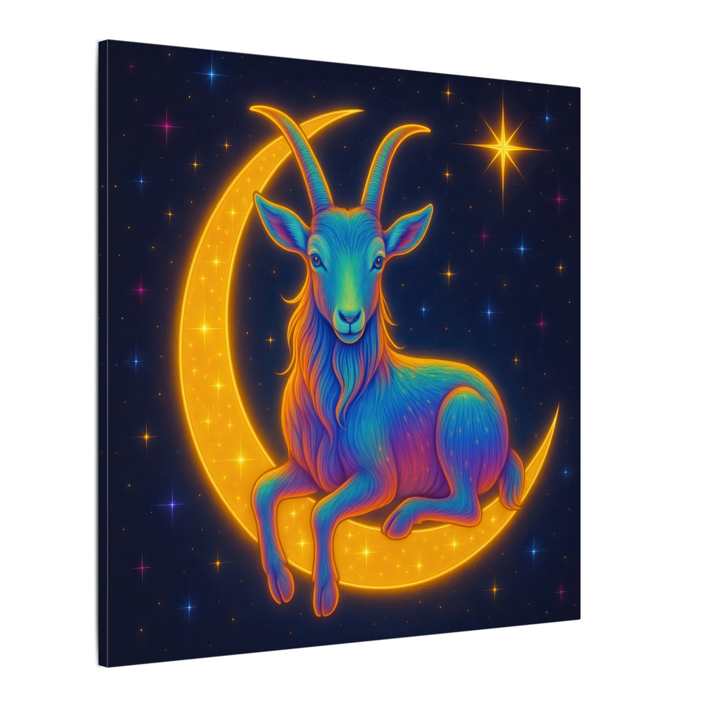 Rainbow Goat on the Moon – Capricorn Celestial Wall Art