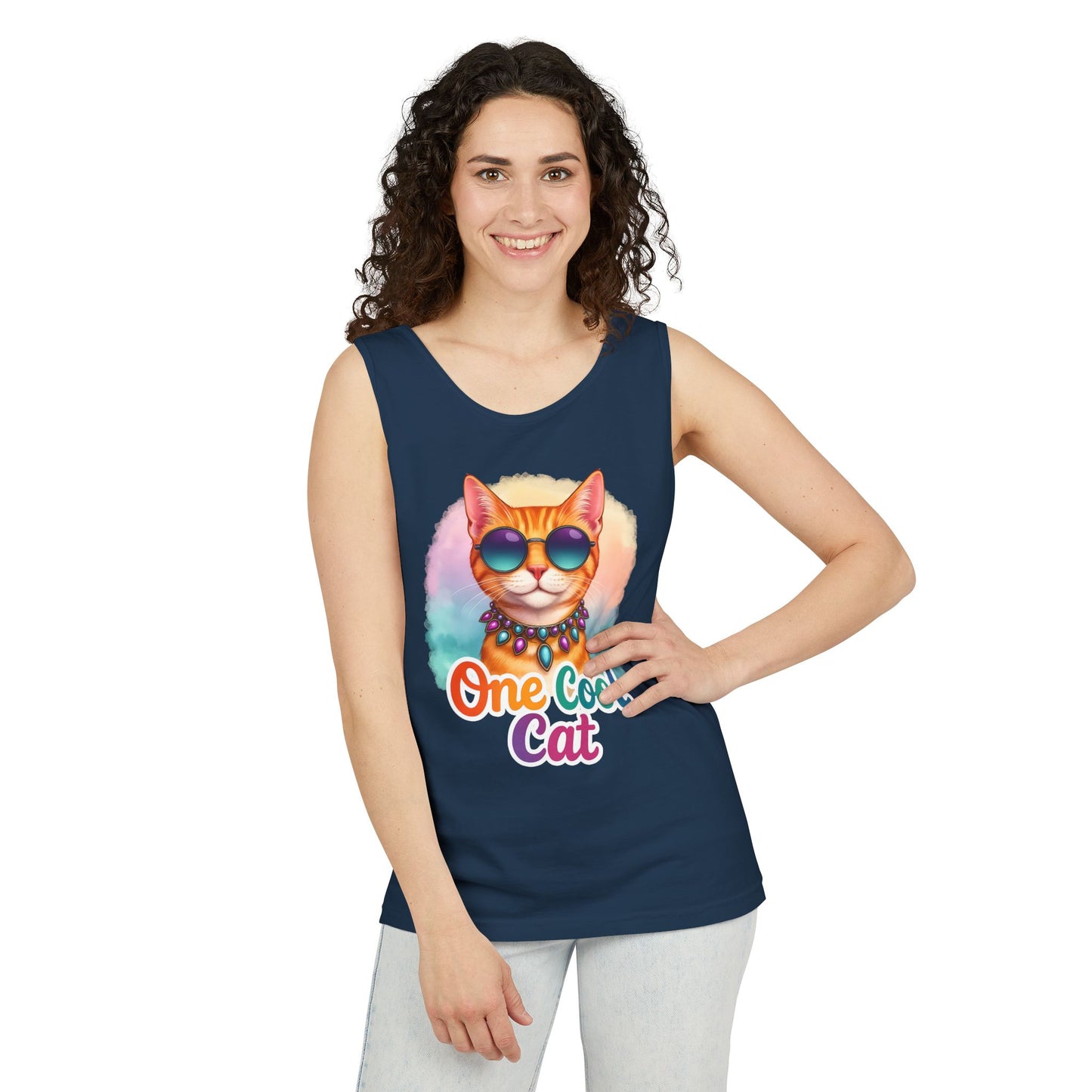 One Cool Cat – Colorful Retro Sassy Cat Tank (Unisex)