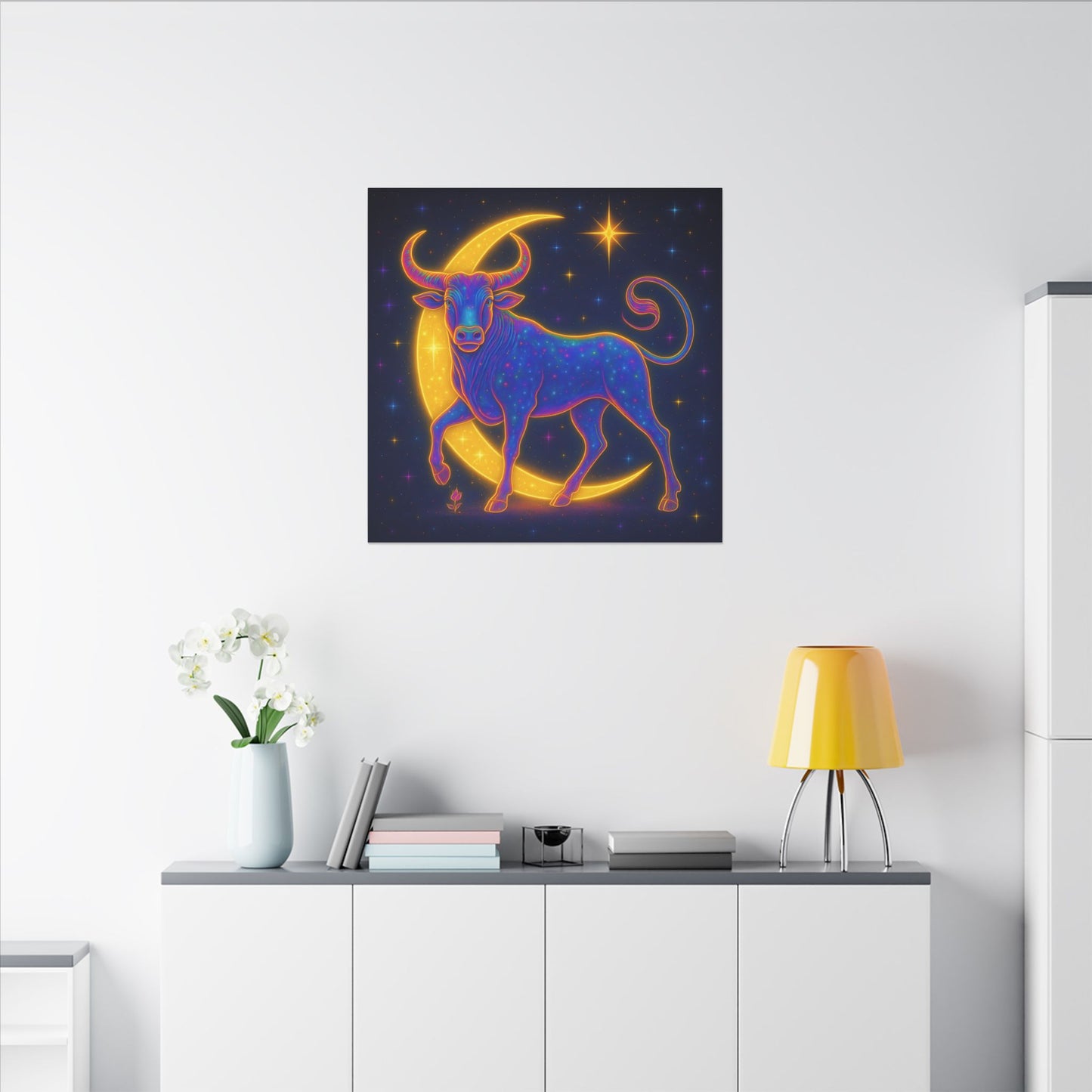 Radiant Rainbow Bull – Celestial Wall Art (Taurus Inspired)