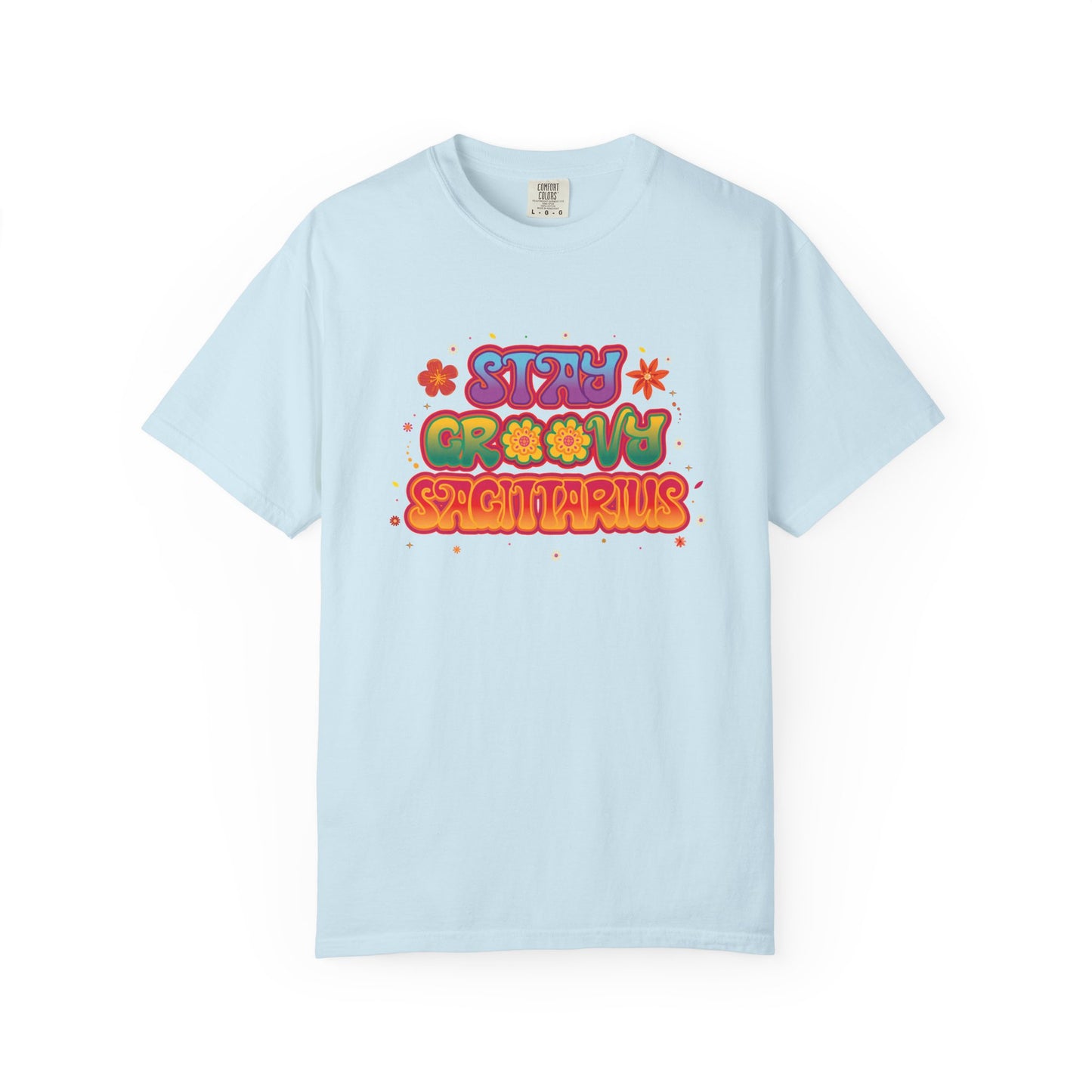 Stay Groovy Sagittarius – Retro Zodiac Flower Power Tee