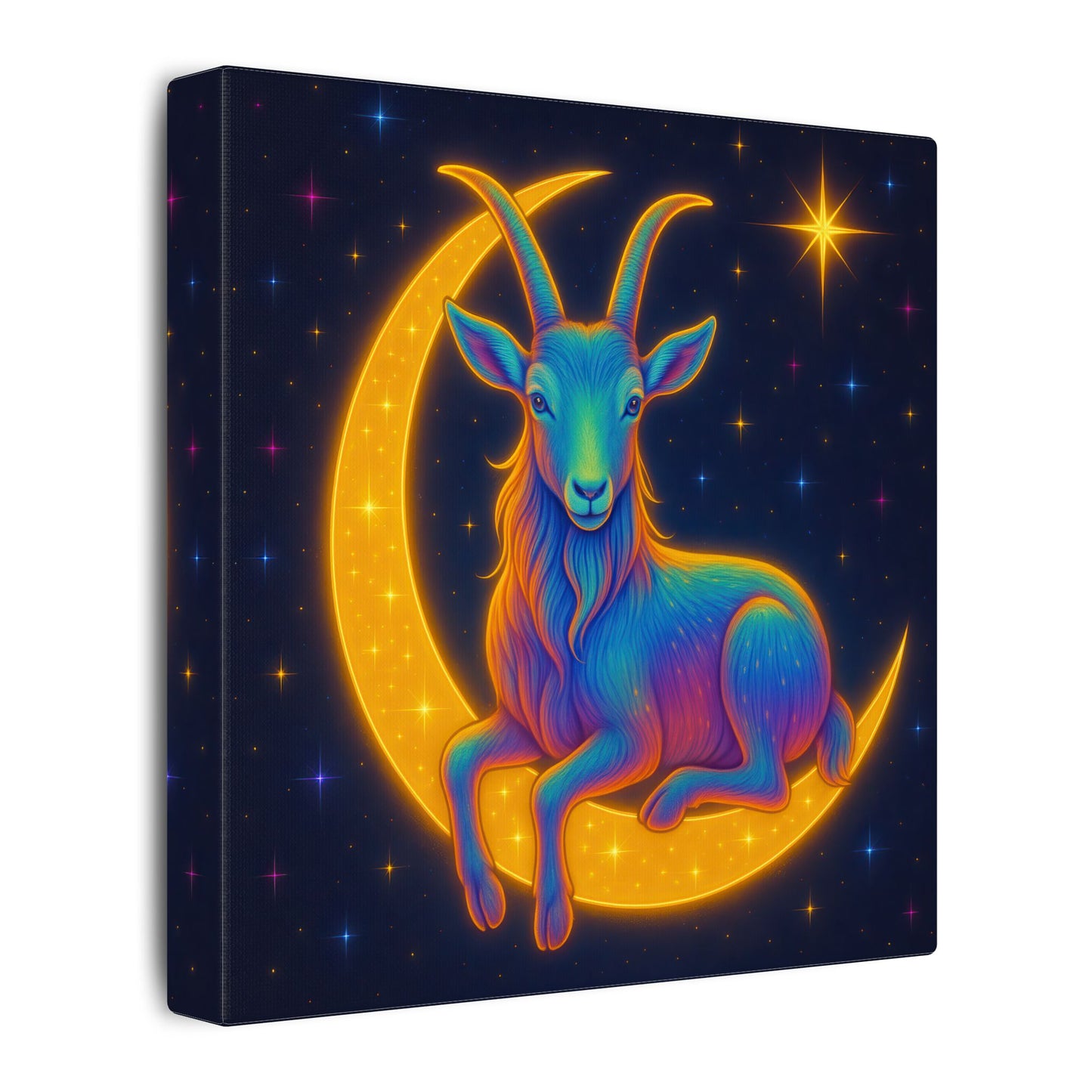 Rainbow Goat on the Moon – Capricorn Celestial Wall Art